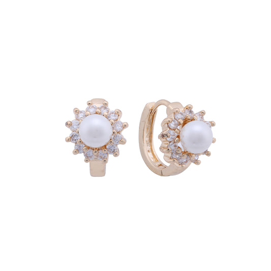 Solitaire Rounded CZ or pearl Rose Gold huggie earrings