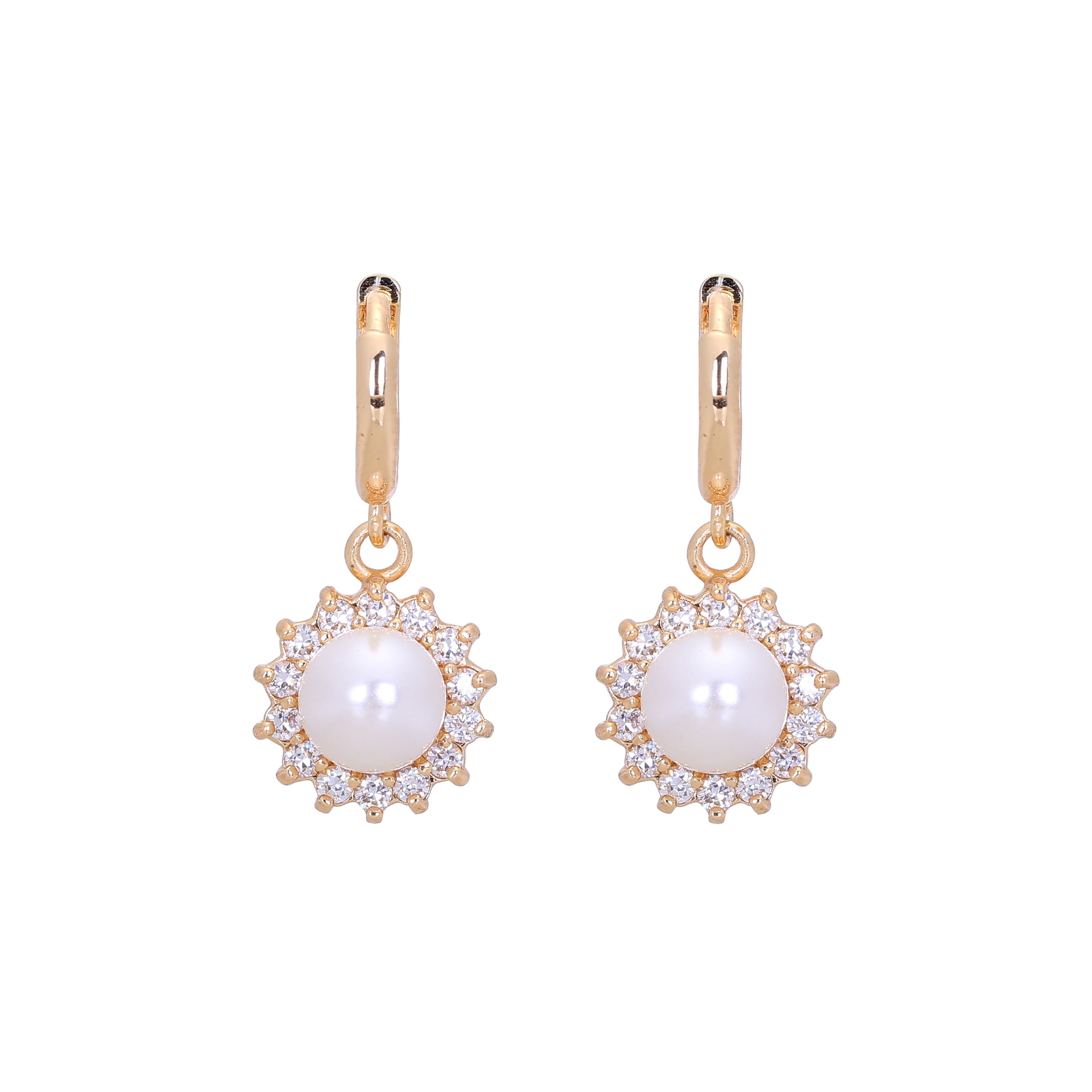 Aretes de perlas con halo de oro rosa