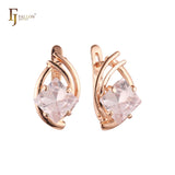 Solitaire rhombus cut colorful CZ White Gold, Rose Gold Earrings