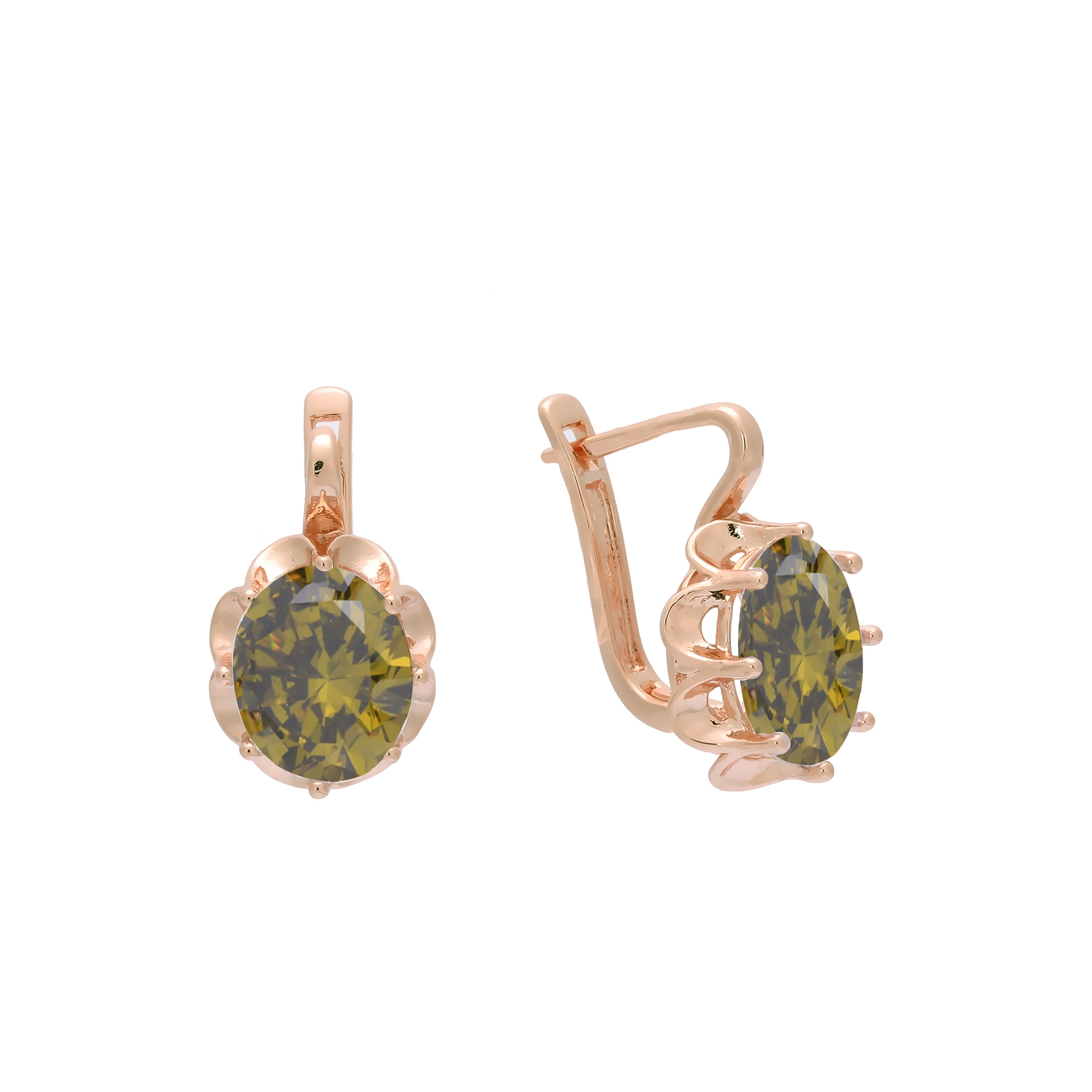 Solitaire big stone earrings in 14K Gold, Rose Gold plating colors