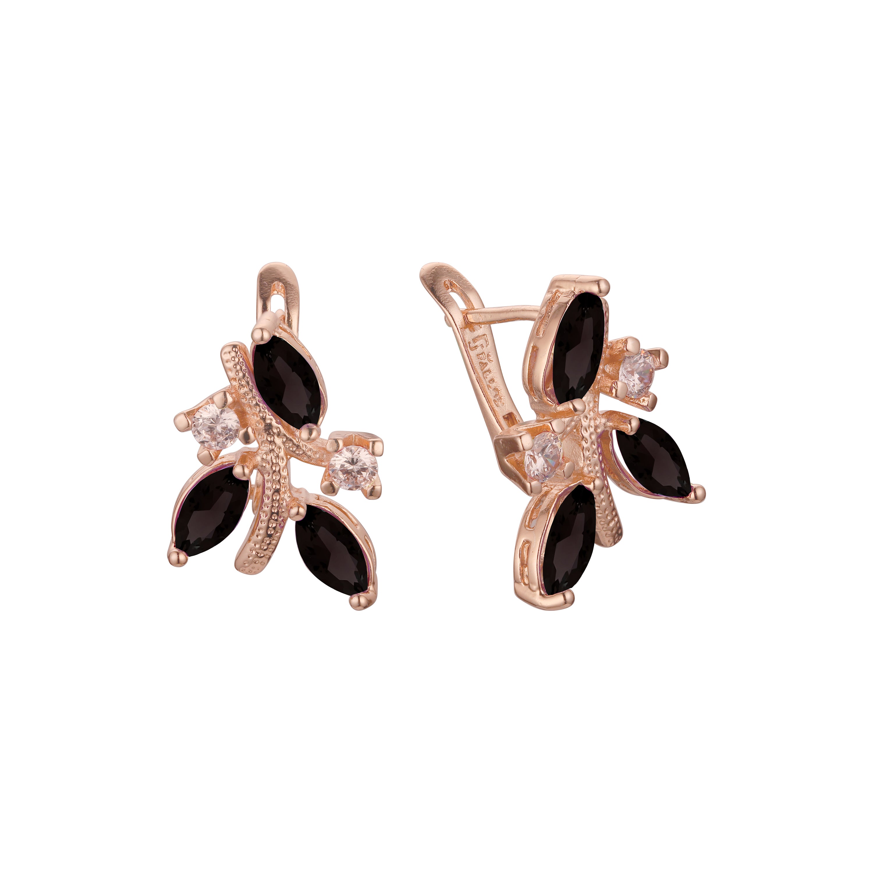 Leaves in branches cluster czs 14K Gold, Rose Gold Earrings