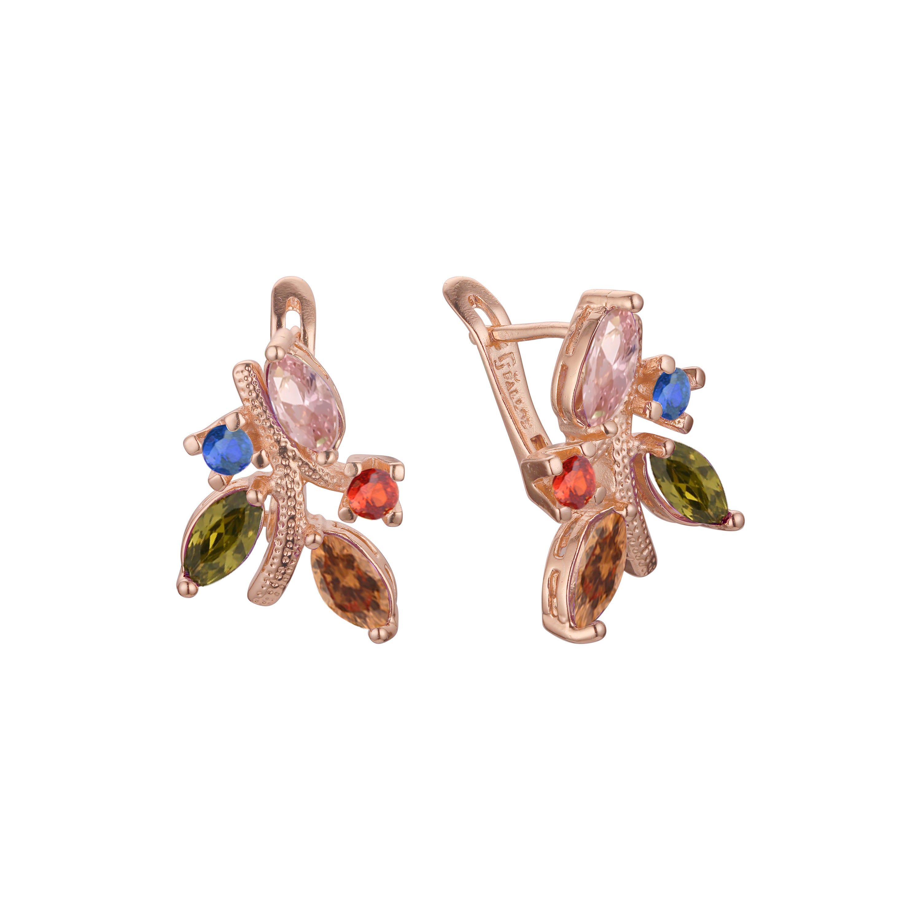 Leaves in branches cluster czs 14K Gold, Rose Gold Earrings