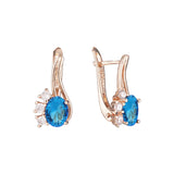 Solitaire sided with three stones earrings in 14K Gold, Rose Gold plating colors