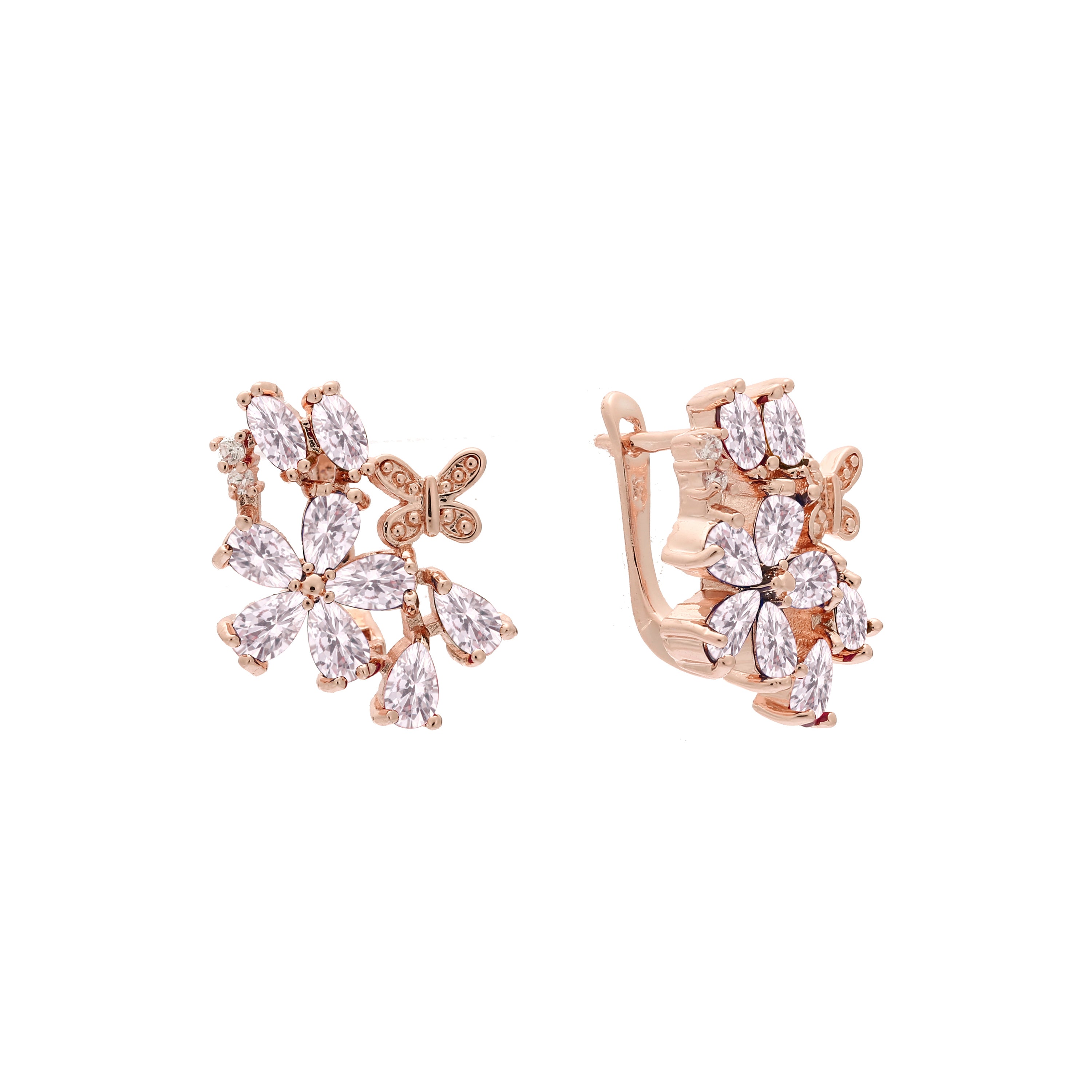 Aretes de racimo de flores en Oro de 14K, baño de Oro Rosa colores