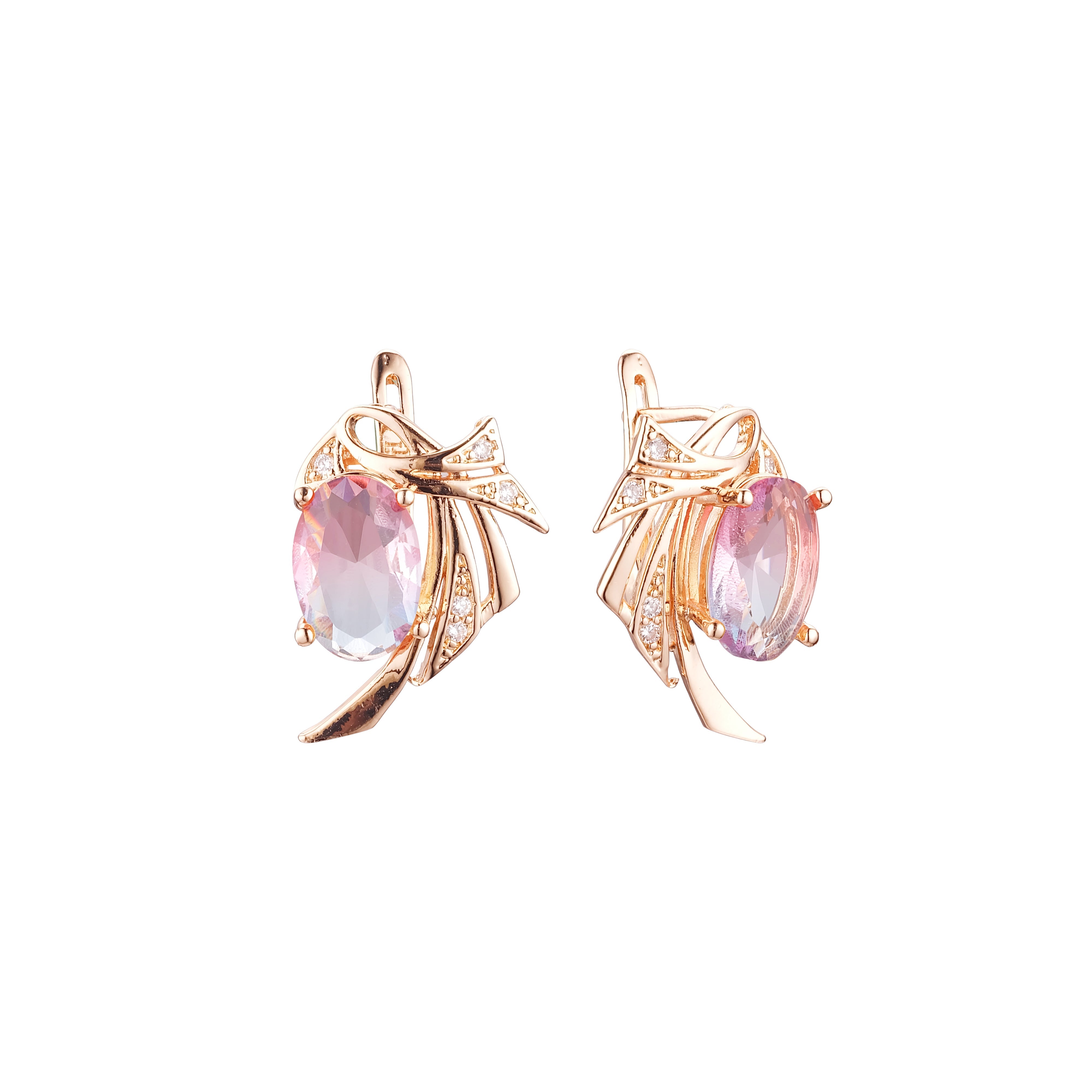 .Pendientes solitarios Wings en Oro de 14K, colores chapados en Oro Rosa