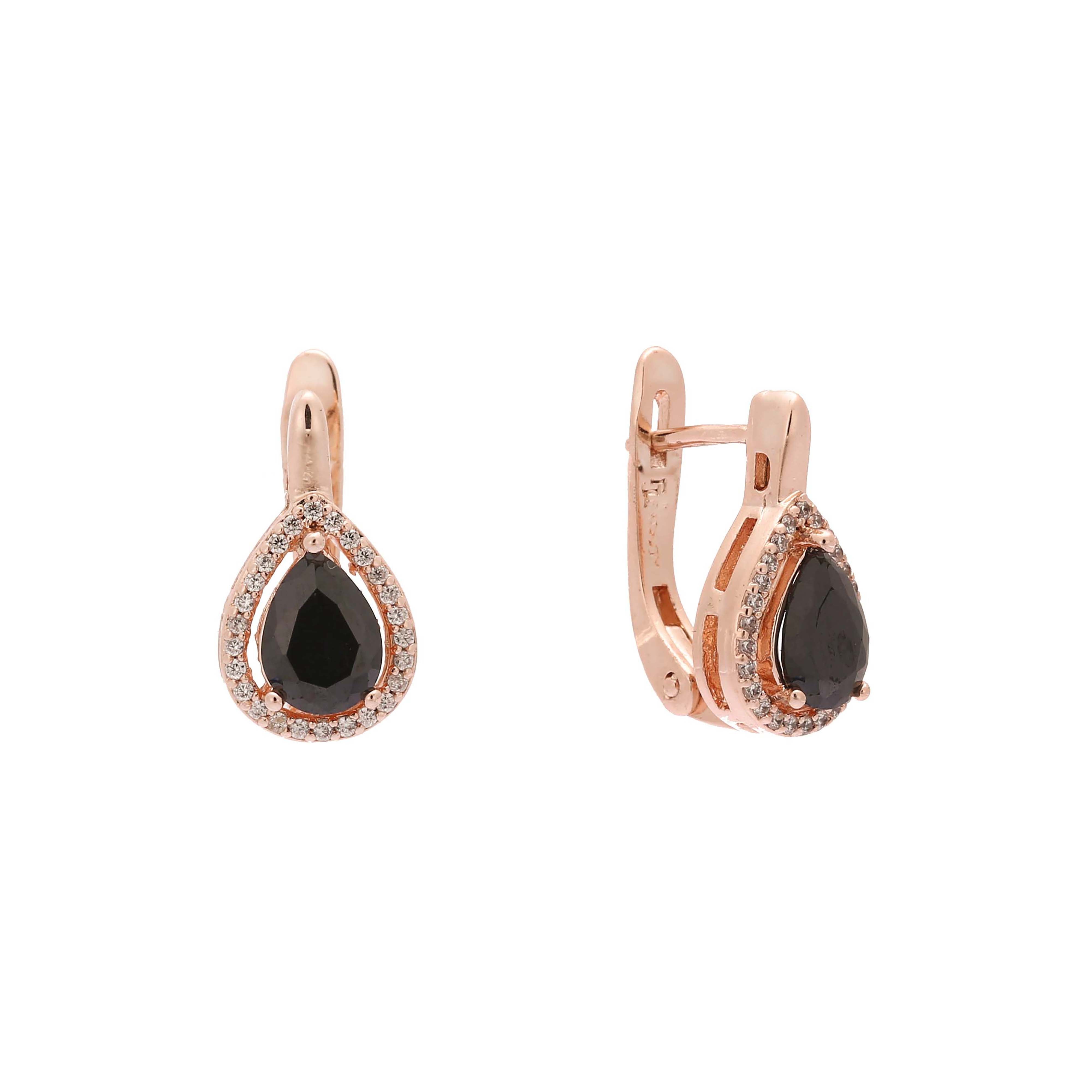 Aretes grandes de piedras en forma de lágrima en Oro de 14K, baño de Oro Rosa colores