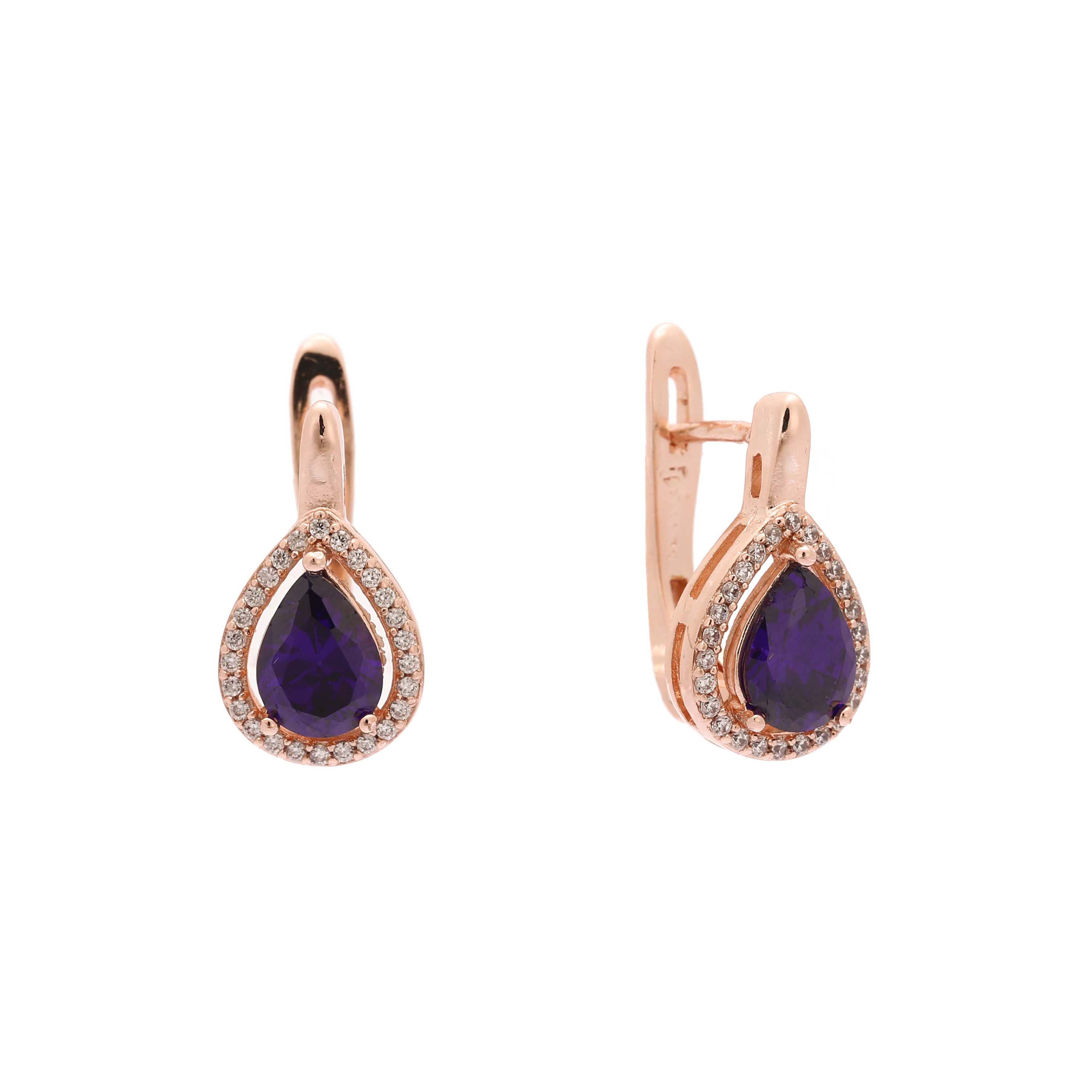 Aretes grandes de piedras en forma de lágrima en Oro de 14K, baño de Oro Rosa colores