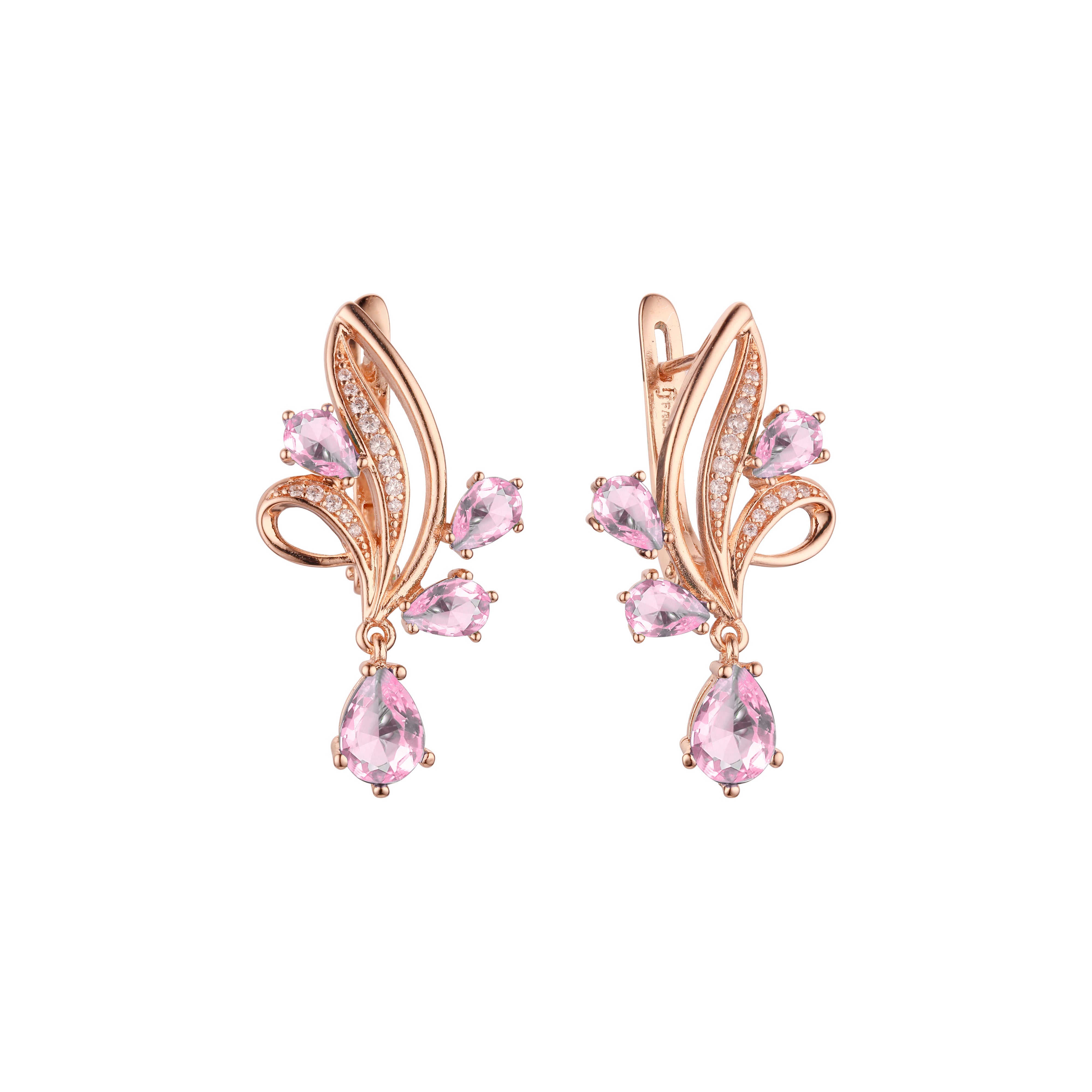 Lujosos aretes en forma de flor en racimo en Oro 14K, oro rosa, baño de dos tonos