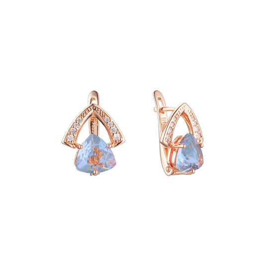 Solitaire big stone earrings in Rose Gold, two tone plating colors