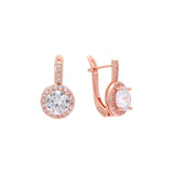 Halo rounded paved white CZs 14K Gold, Rose Gold, two tone earrings