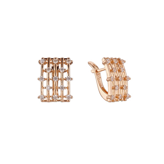 Mesh paved white CZs Rose Gold earrings