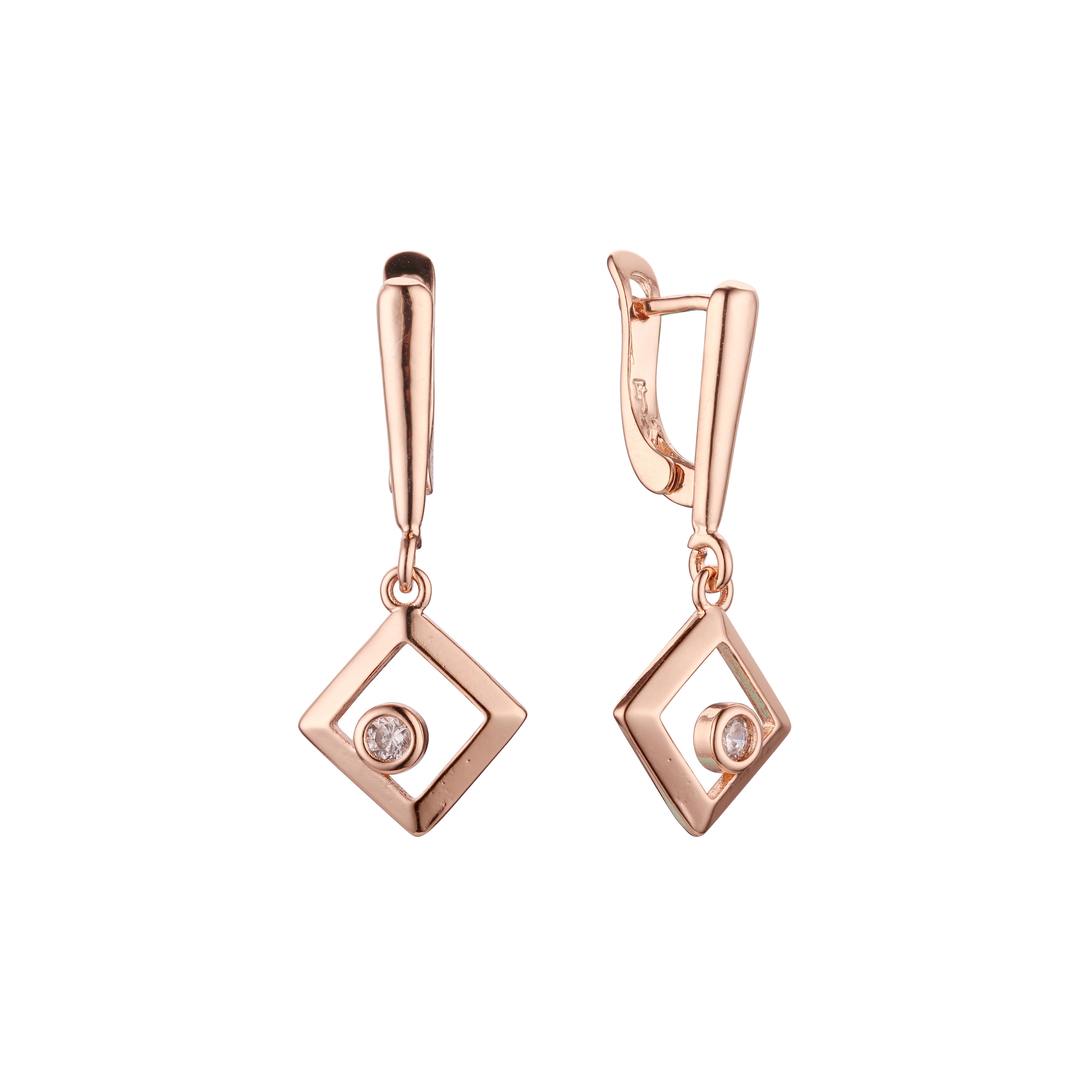 Rose Gold rhombus solitaire earrings