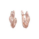 Aretes de racimo de hojas dobles Oro 14K, Oro rosa, baño de dos tonos