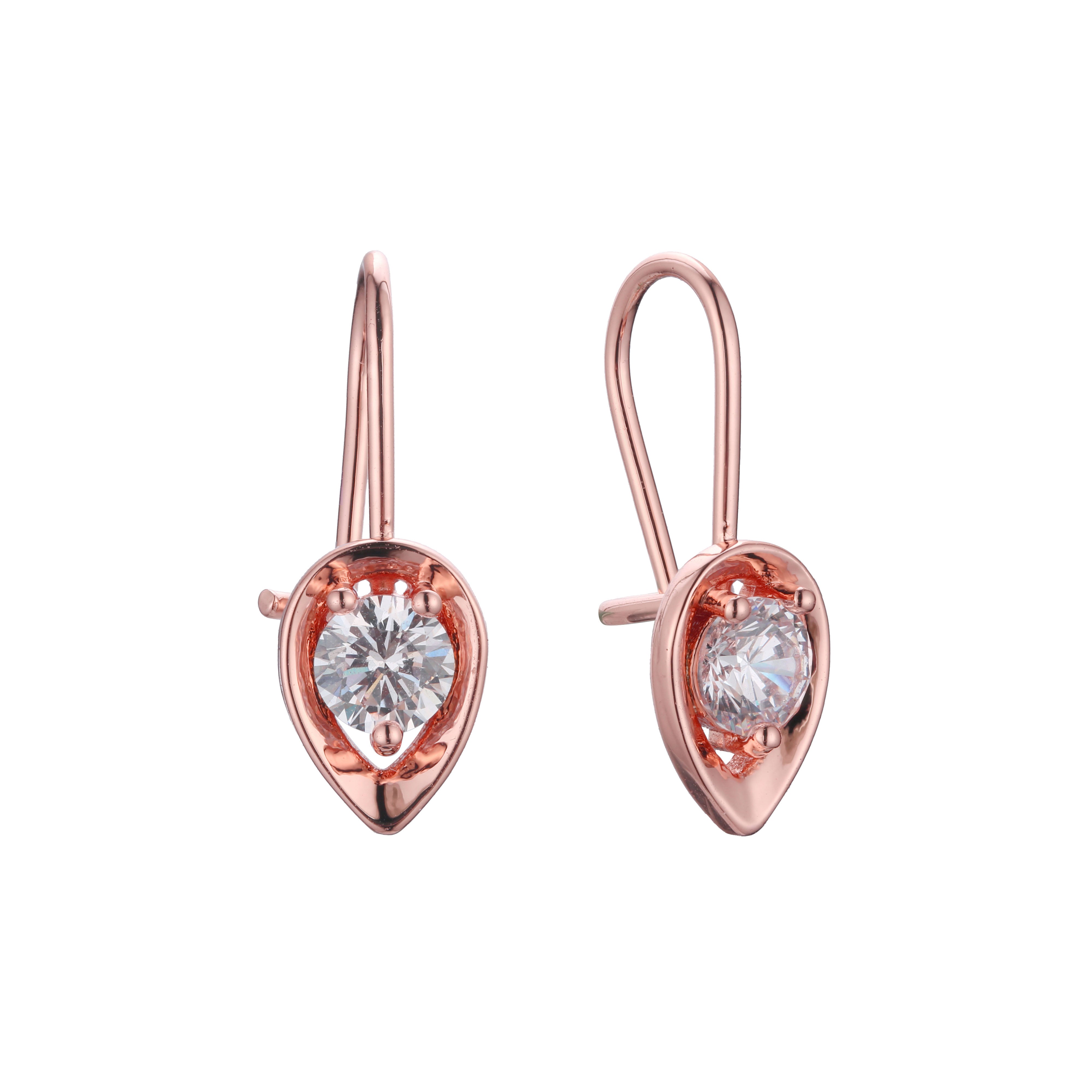 Wire hook solitaire child earrings in 14K Gold, Rose Gold plating colors