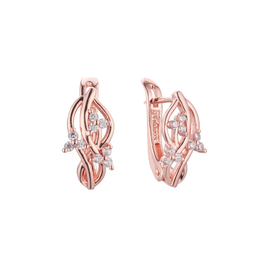 Pendientes de hojas de racimo de vida en Oro 14K, colores baño de oro rosa.