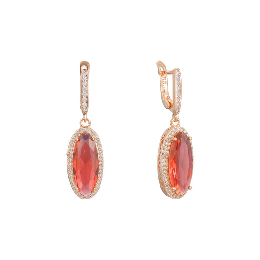 Solitaire big red stone drop earrings in 14K Gold, Rose Gold plating colors