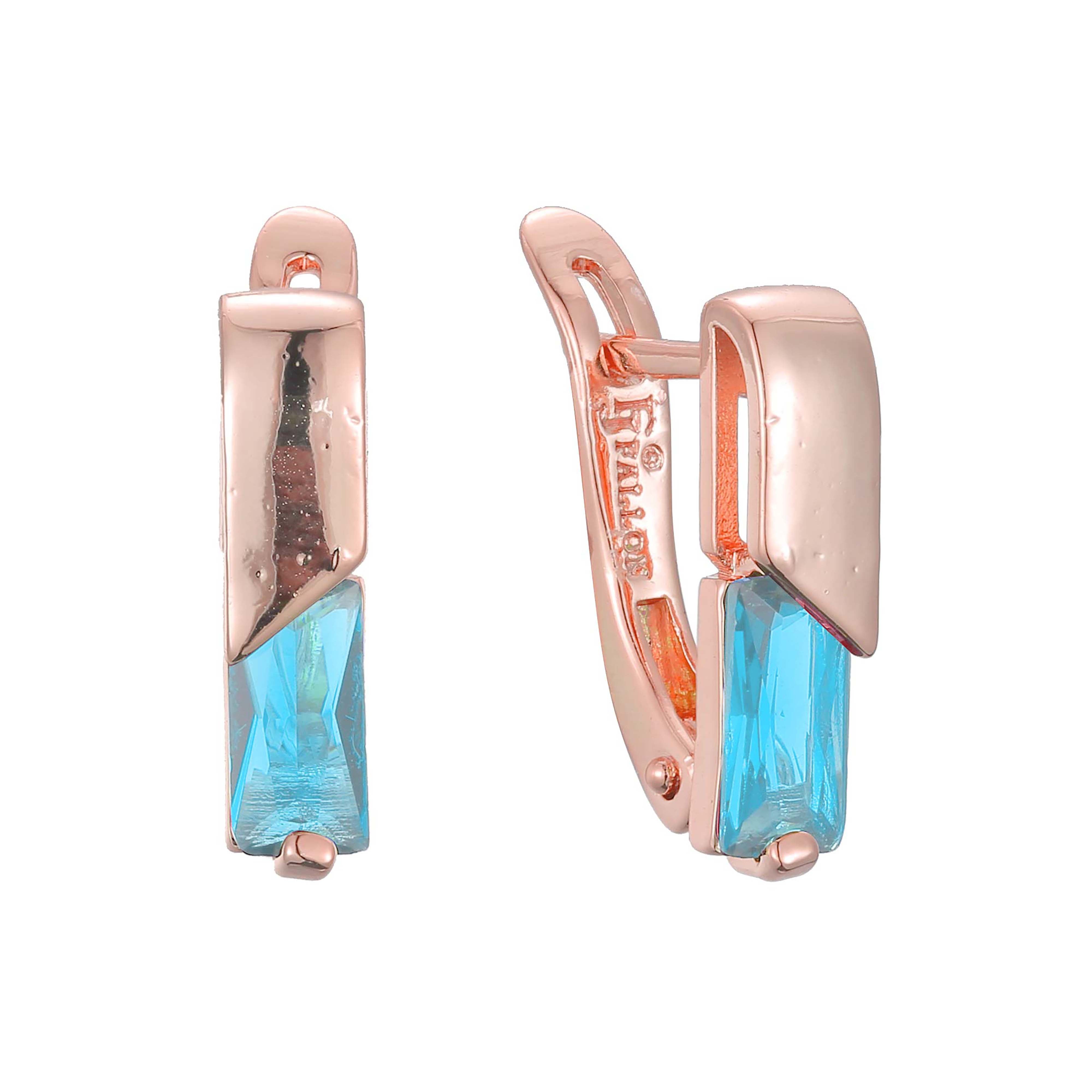 Solitaire squared colorful CZ 14K Gold, Rose Gold earrings