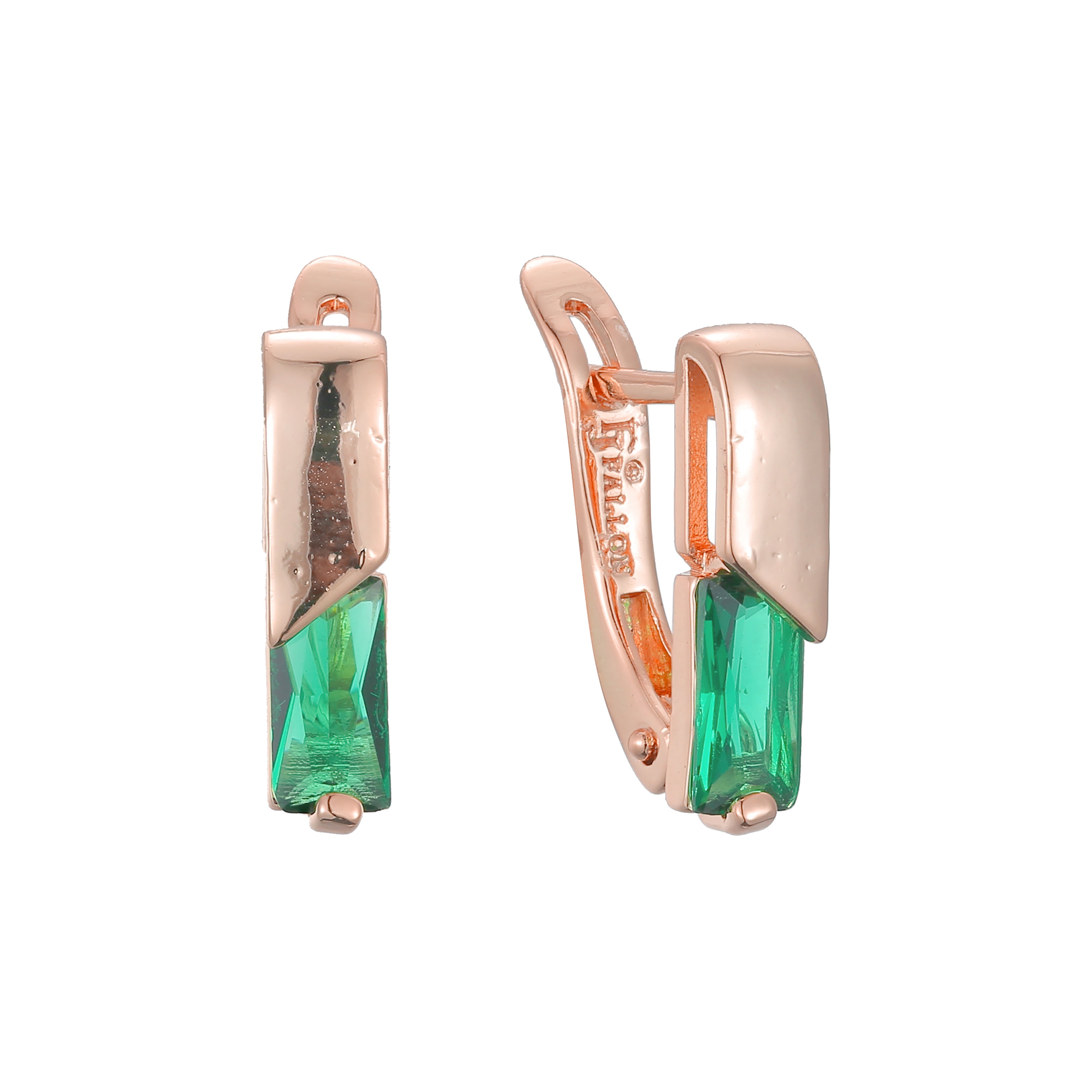 Solitaire squared colorful CZ 14K Gold, Rose Gold earrings