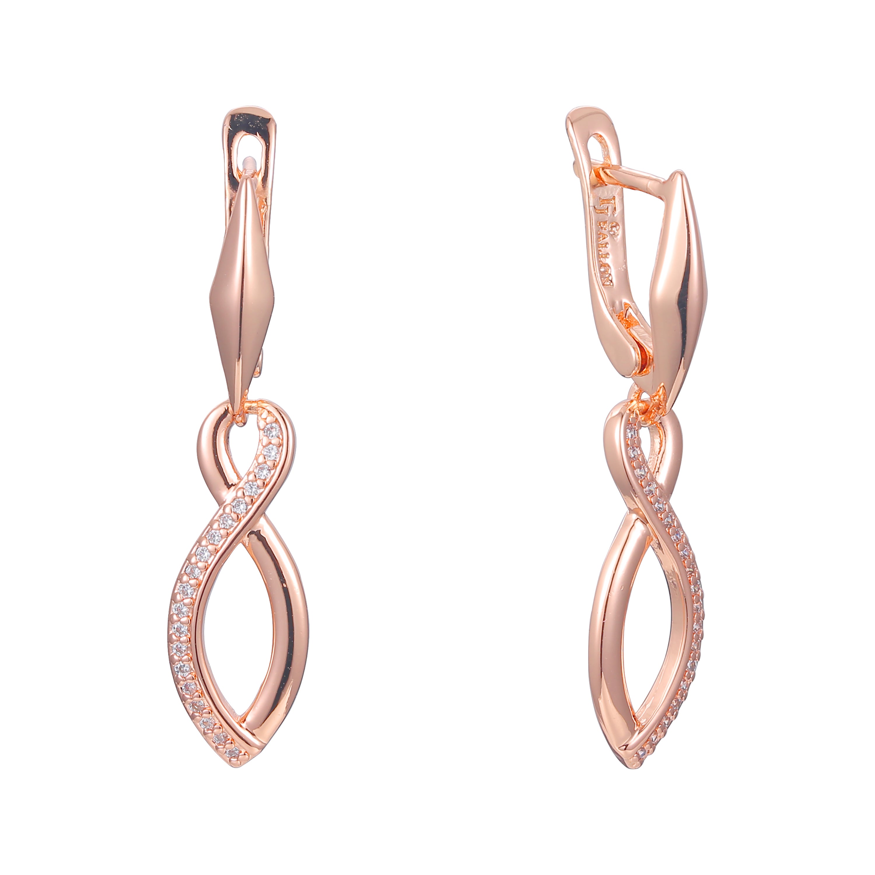 Infinity 8 twisted paved white cz drop 14K Gold, Rose Gold earrings