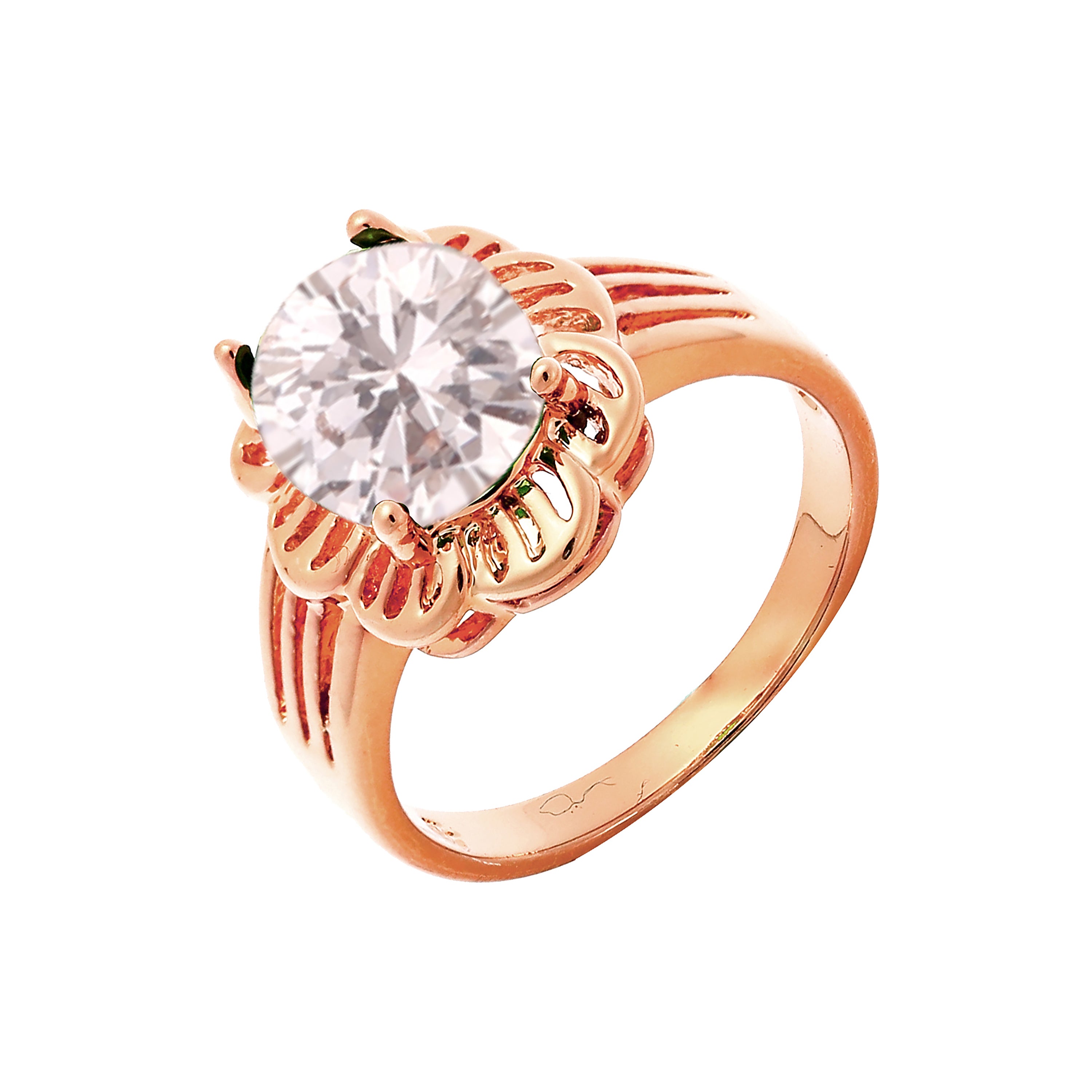 Solitario esmeralda zirconia cúbica Anillos de oro rosa