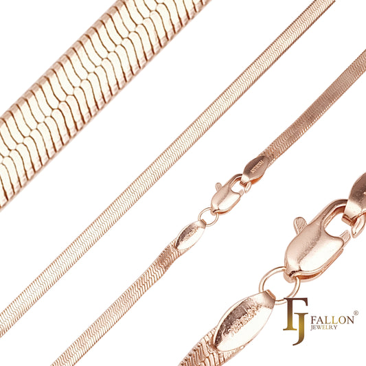 Cadenas clásicas de serpiente plana en espiga chapadas en oro de 14 quilates, oro rosa