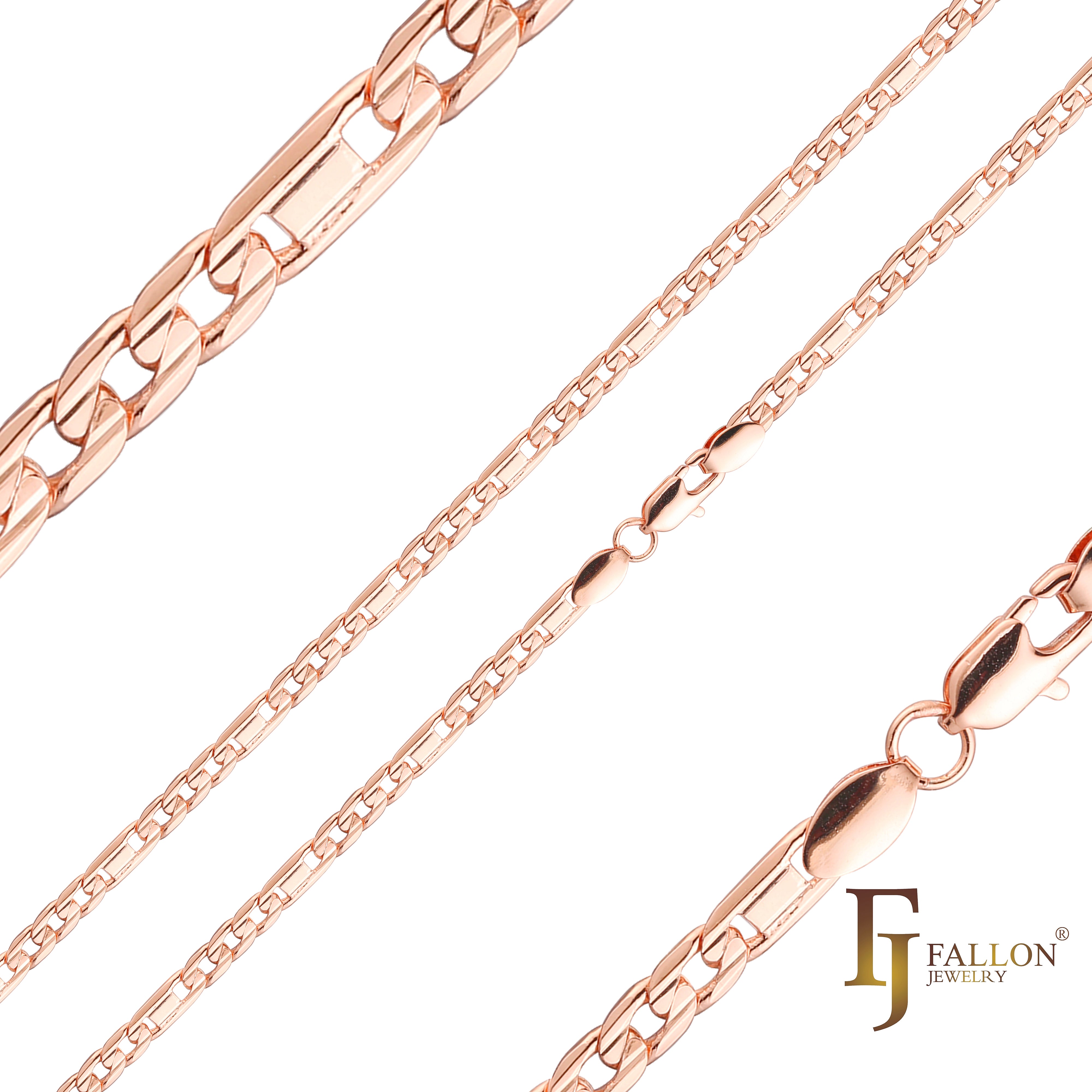 {Personalizar} Figaro & Mirror, cadenas de eslabones mixtos Figarucci chapadas en oro de 14 quilates, oro rosa