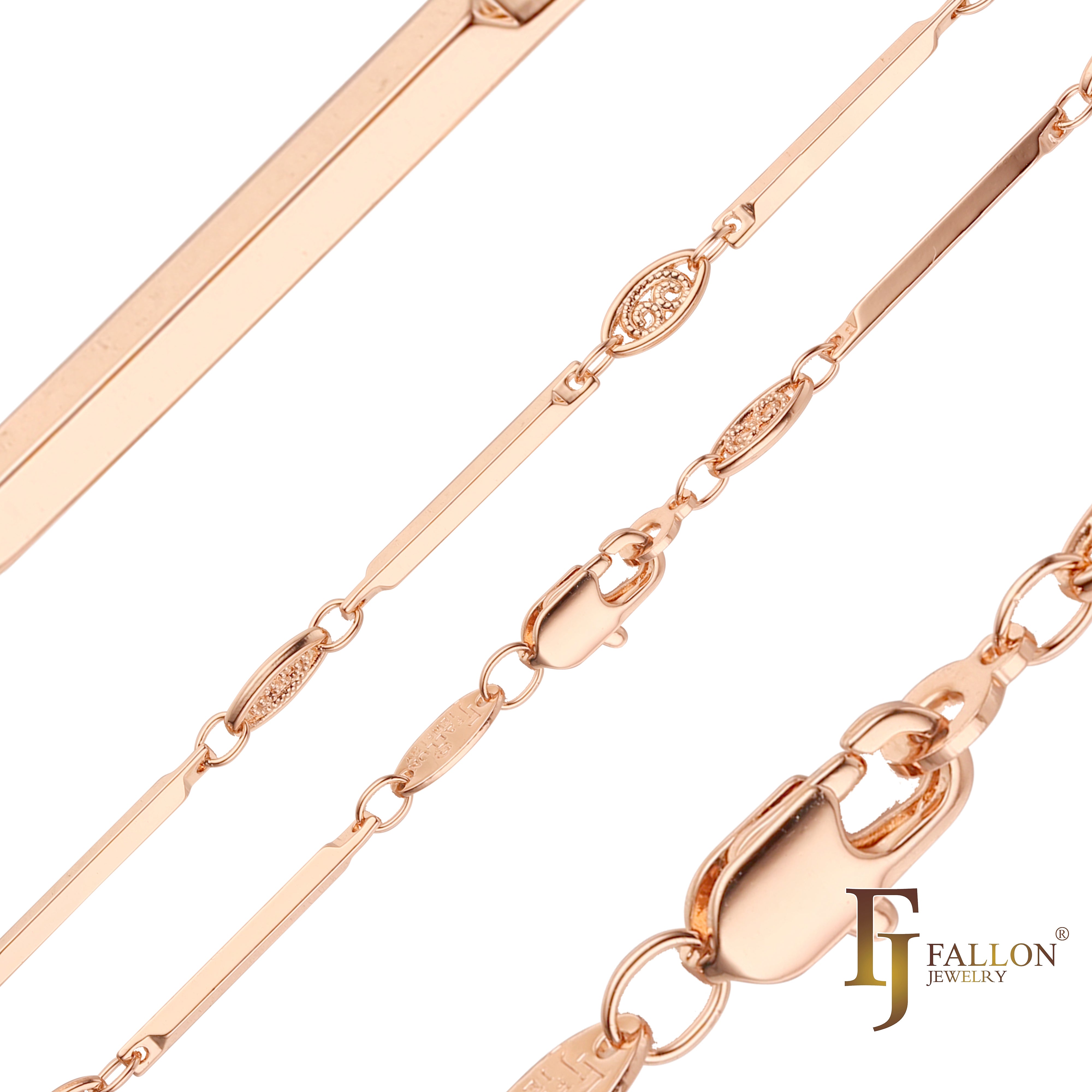 {Customize} Fancy bar link chains plated in Rose Gold