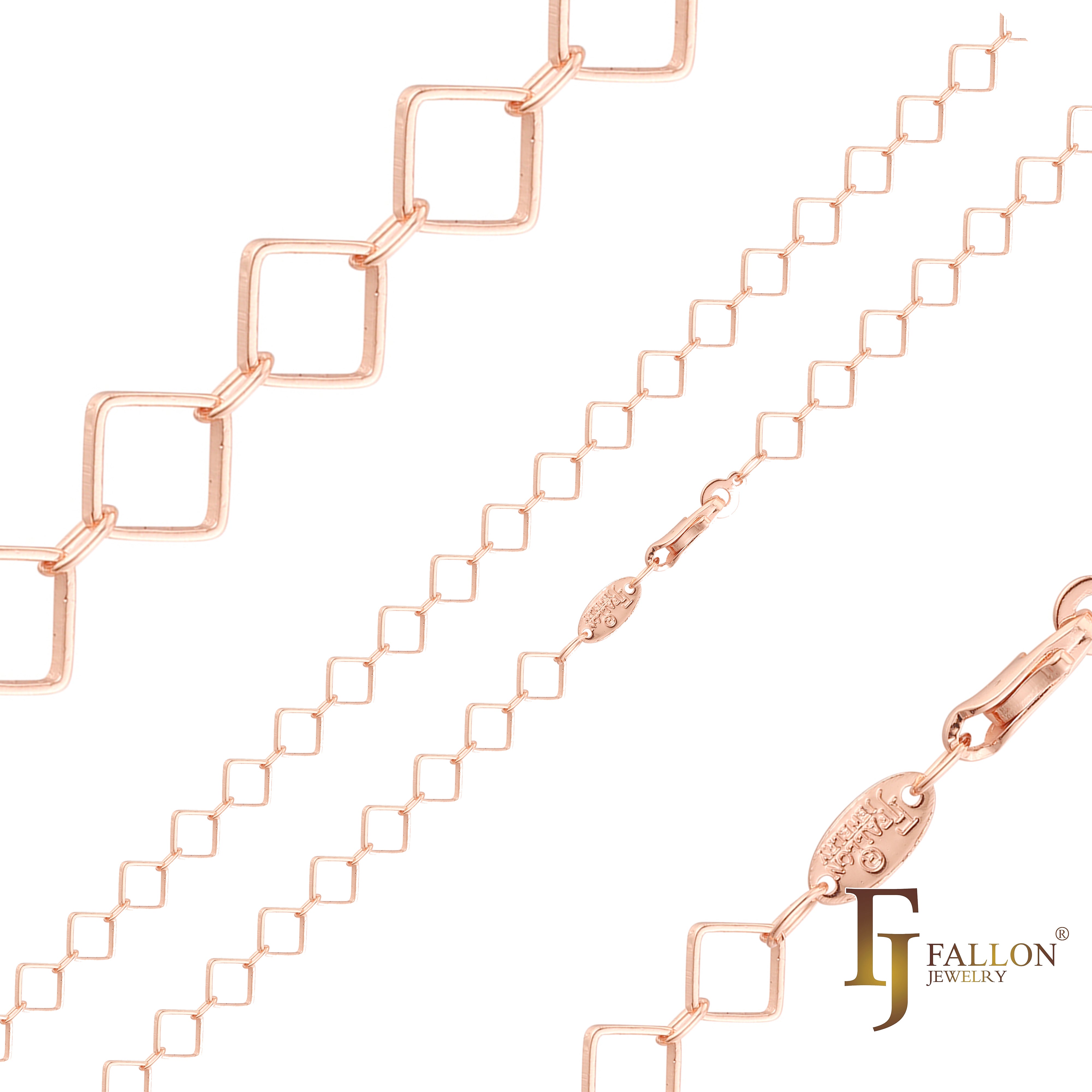 {Personalizar} Cadenas de eslabones tipo cable con rombos elegantes chapadas en oro rosa