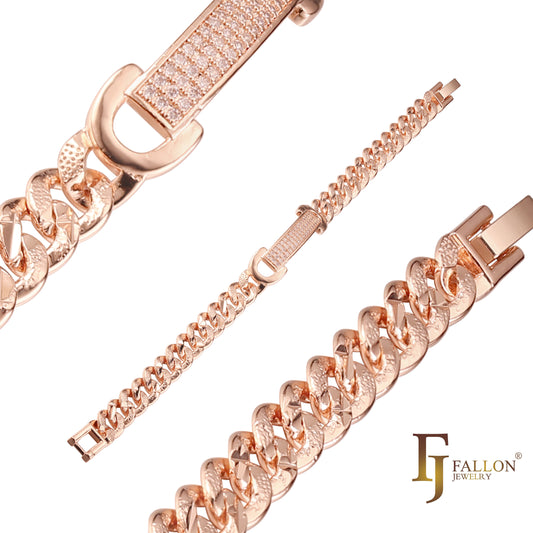 Men's ID Cuban link bracelets plated in 14K Gold, Rose Gold colors