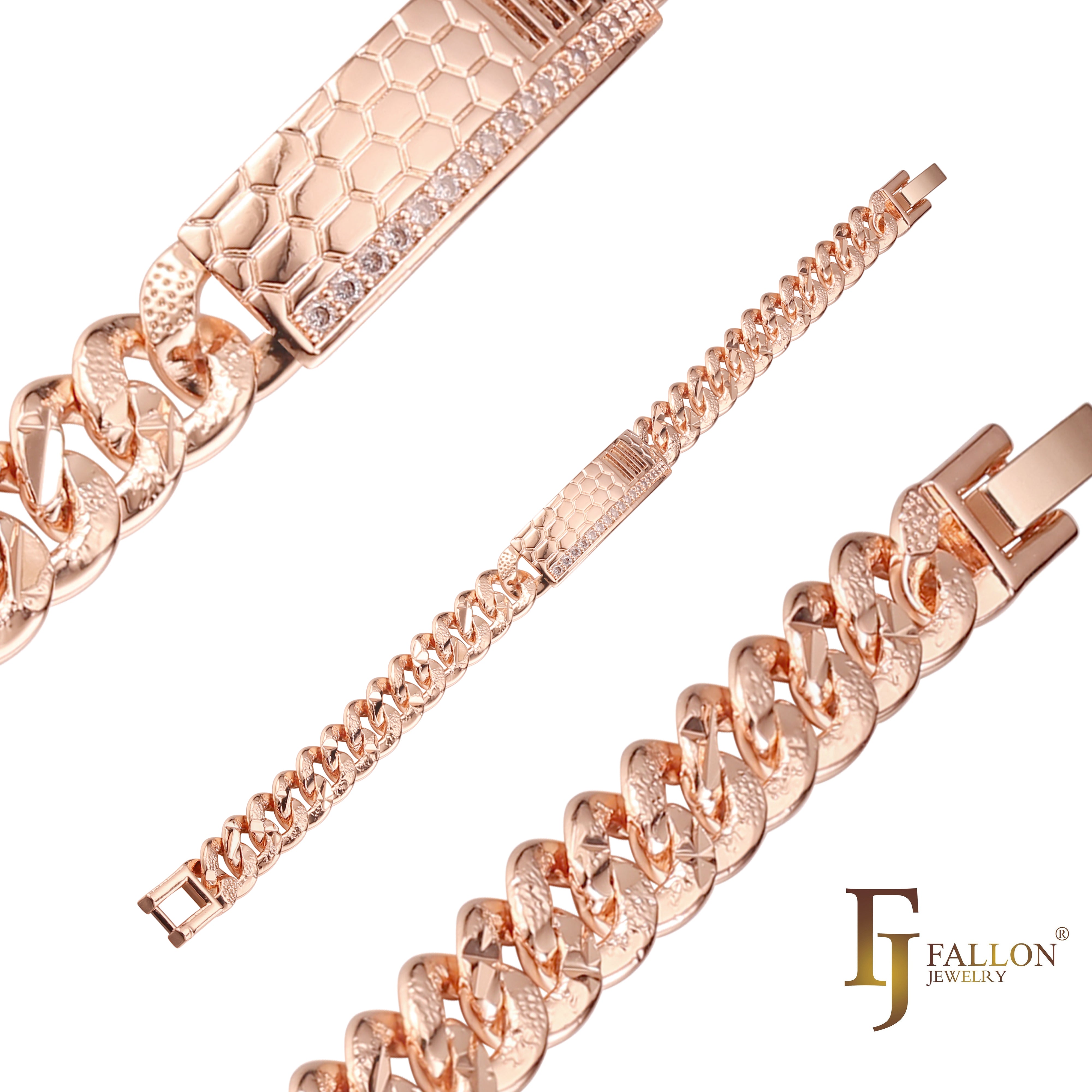 Cuban link Men's ID bracelets plated in 14K Gold, Rose Gold colors