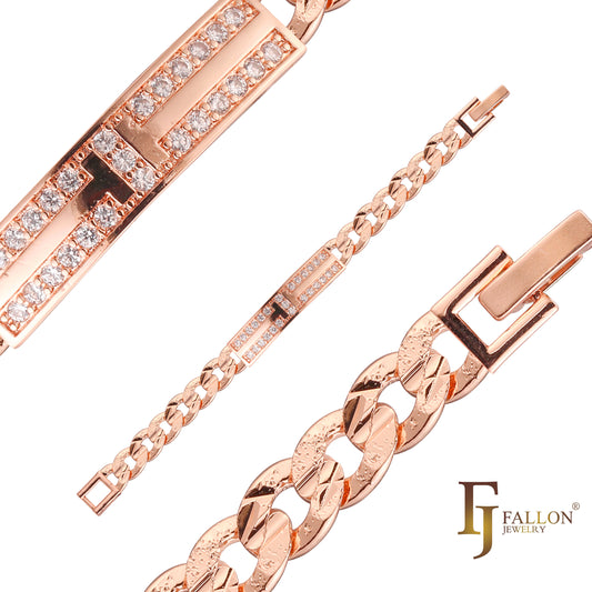 Miami Cuban link Men's ID bracelets plated in 14K Gold, Rose Gold colors