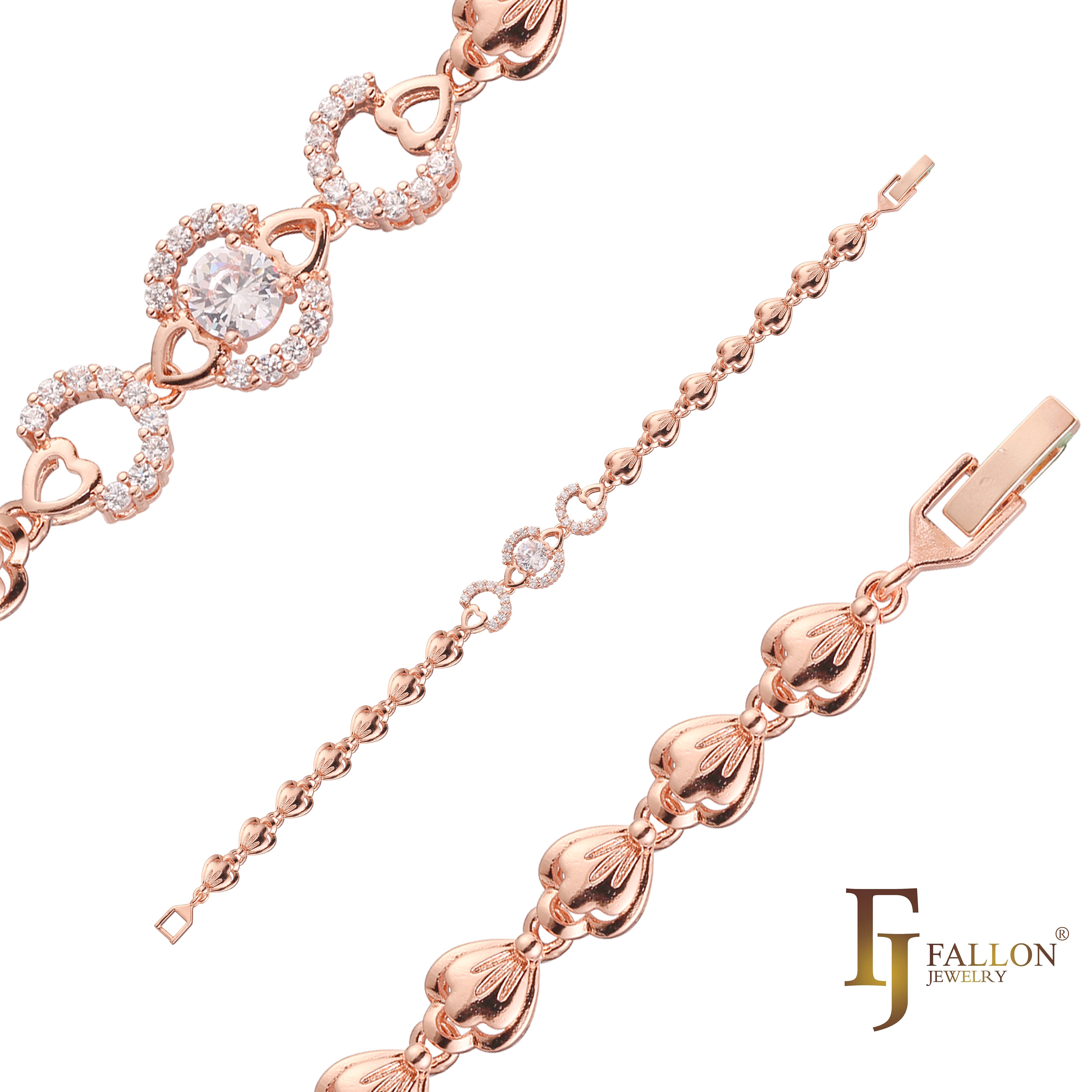 Fancy shell link bracelets plated in 14K Gold, Rose Gold colors