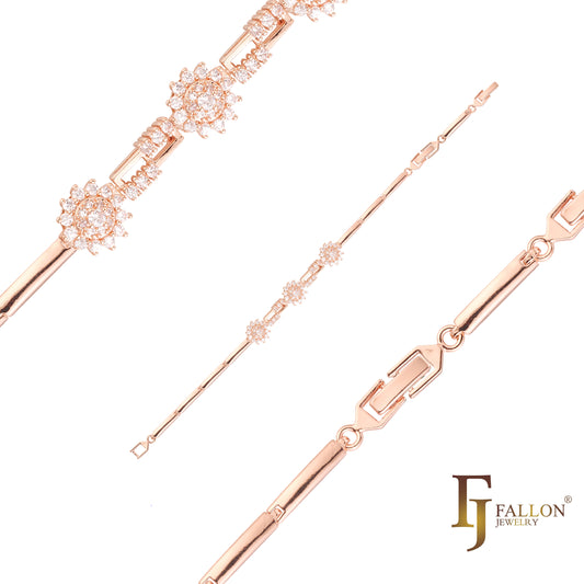 Fancy snow flake link bracelets plated in Rose Gold, two tone colors