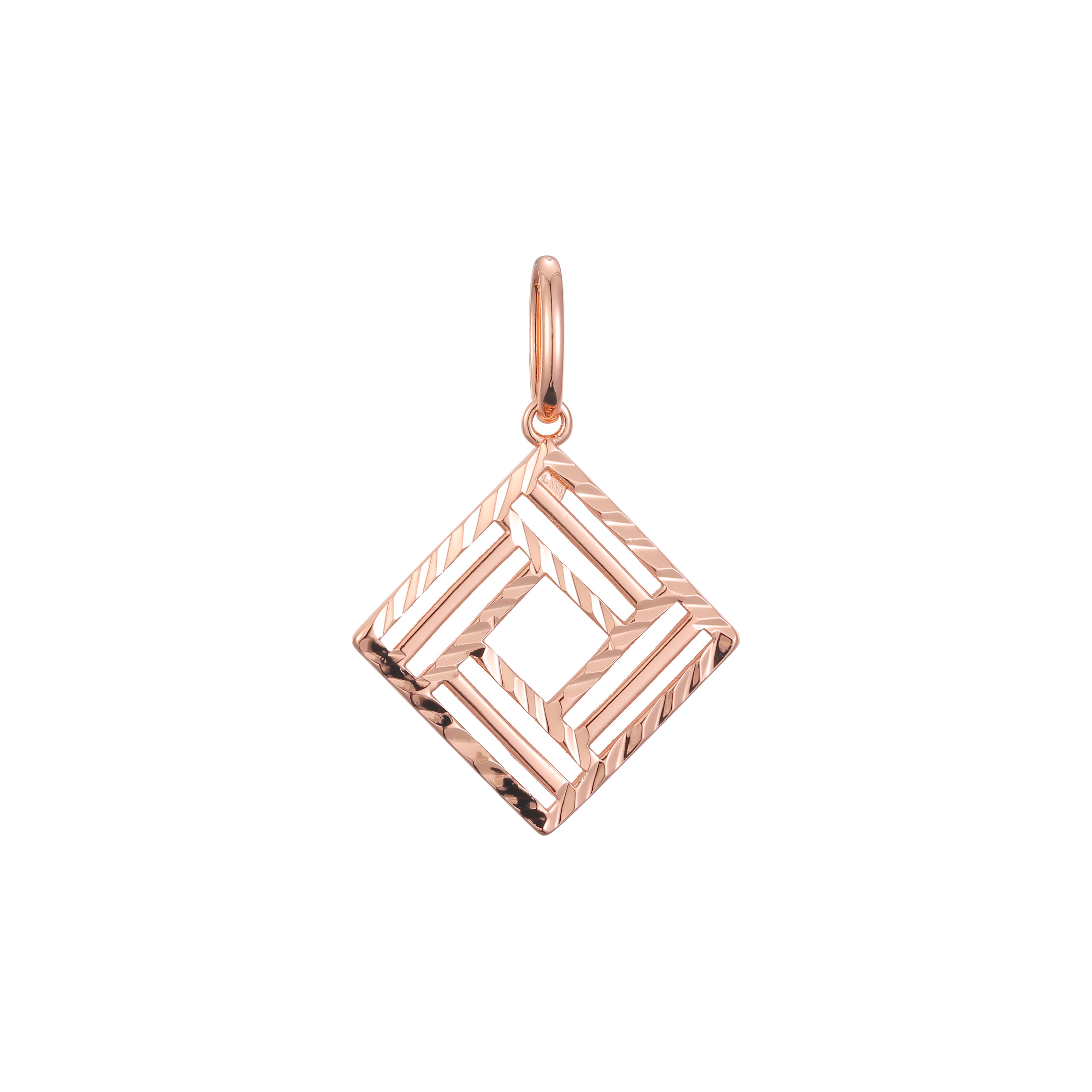 Pingente de losango em ouro rosa de dois tons, cores banhadas a ouro 14K