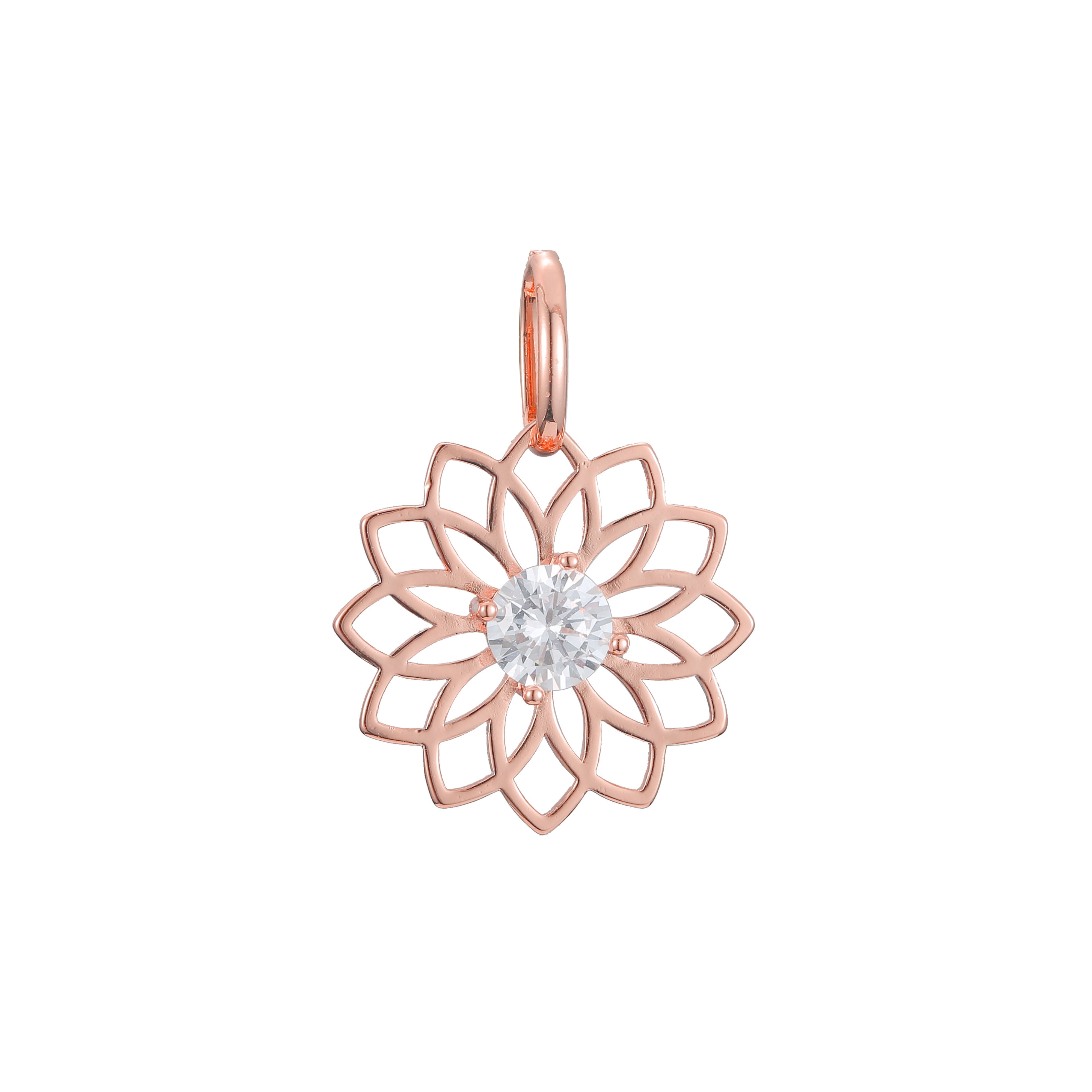 Solitario colgante flor en Oro Rosa, baño de Oro 14K colores