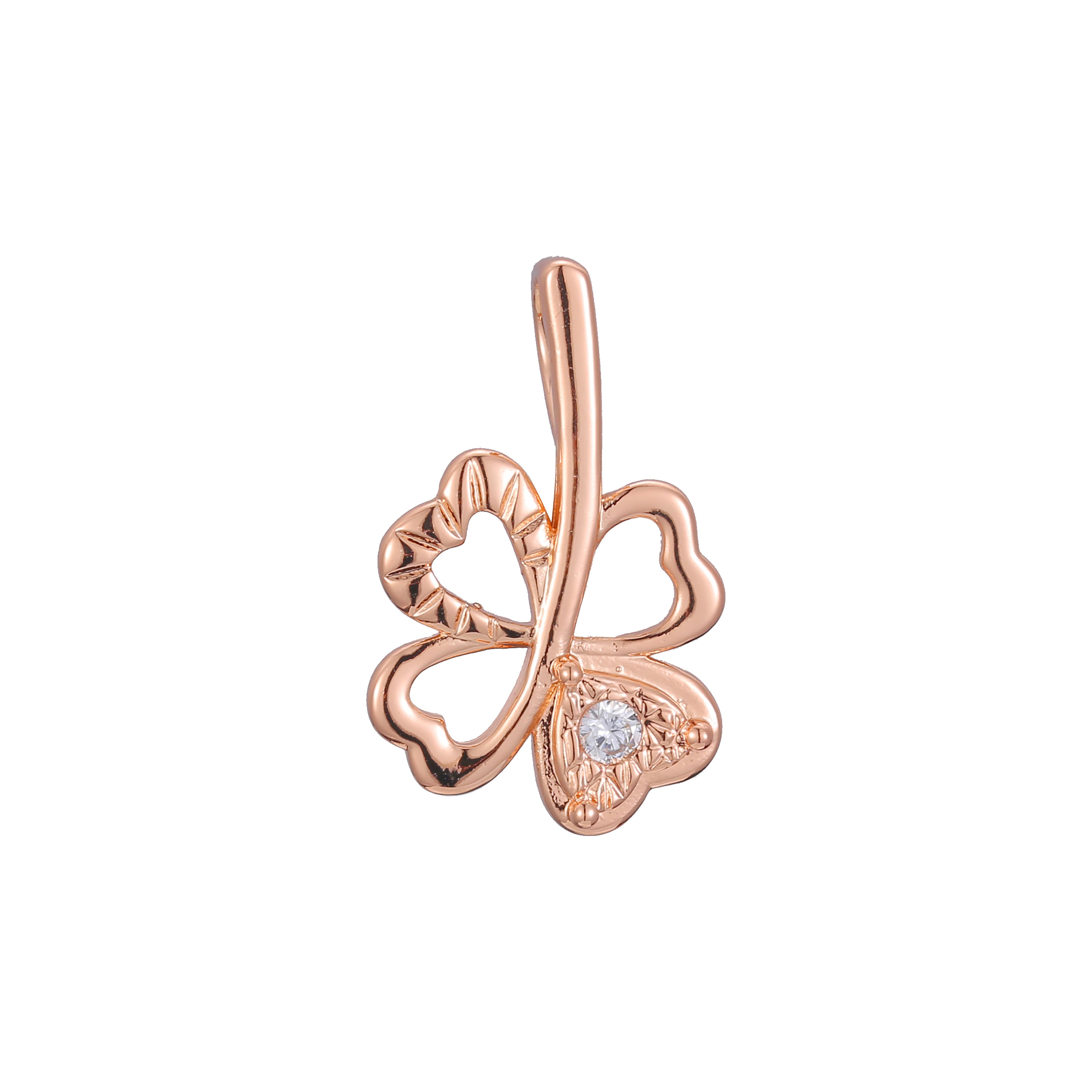 Pingente de trevo em ouro rosa, ouro 14K, ouro rosa com duas cores de revestimento