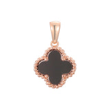 Lucky Clover branco ou preto em ouro rosa, pingente de ouro 14K