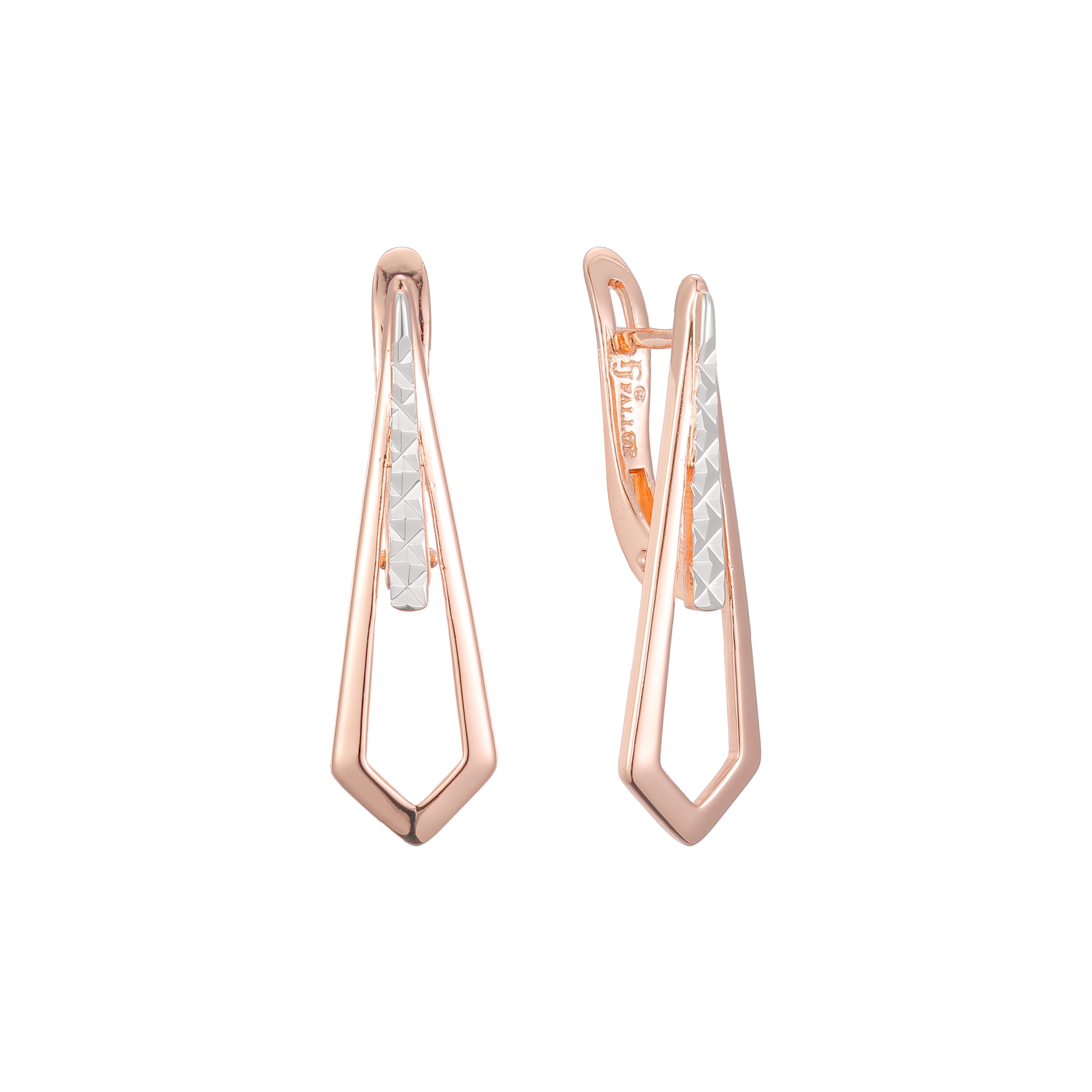 Brincos em ouro 14K, ouro rosa, duas cores de revestimento