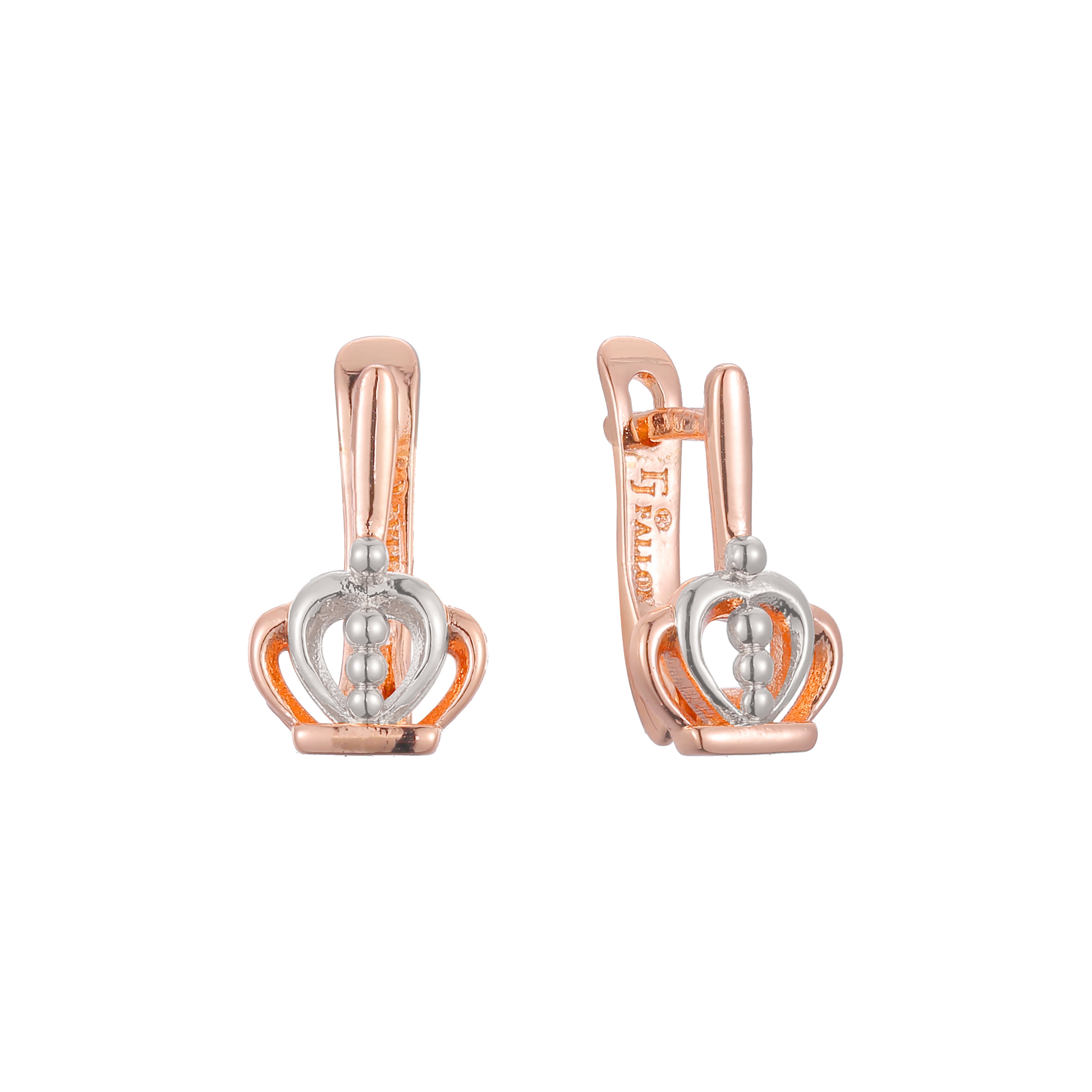 Aretes corona niño en Oro 14K, Oro Rosa, baño en dos colores