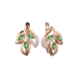 Three leaves cluster colorful CZ earrings in 14K Gold, Rose Gold, two tone plating colors