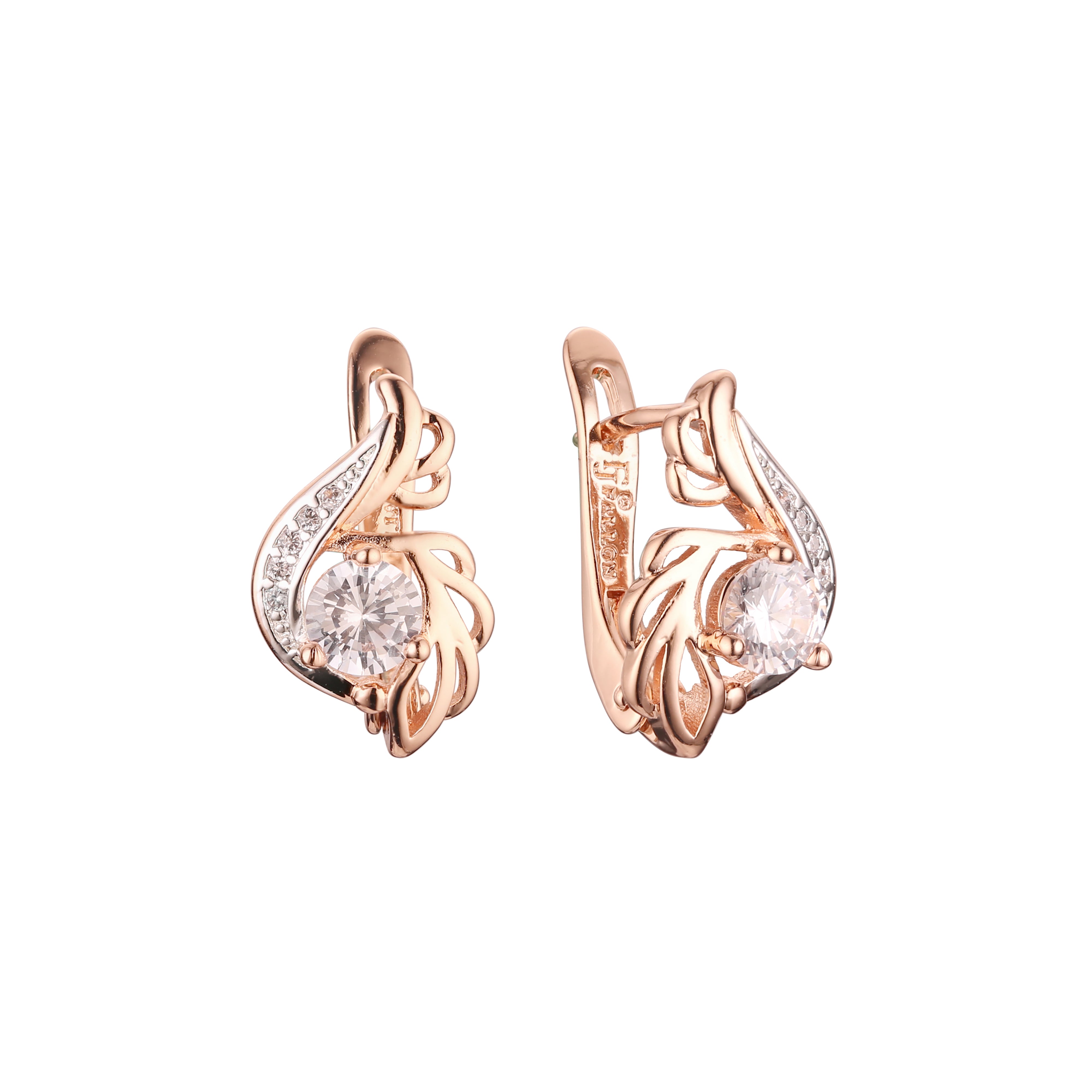 Rose Gold two tone solitaire colorful cz earrings