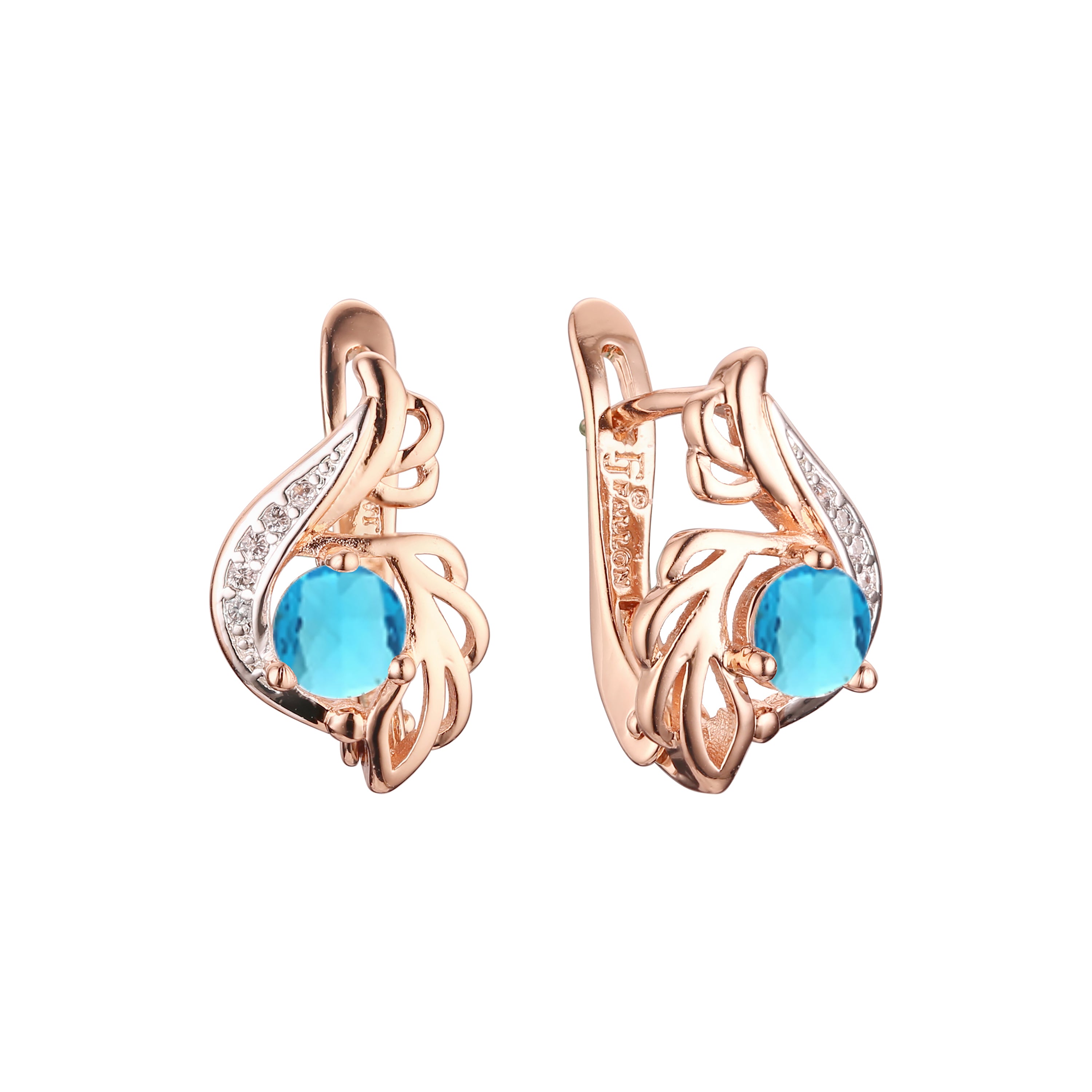 Rose Gold two tone solitaire colorful cz earrings