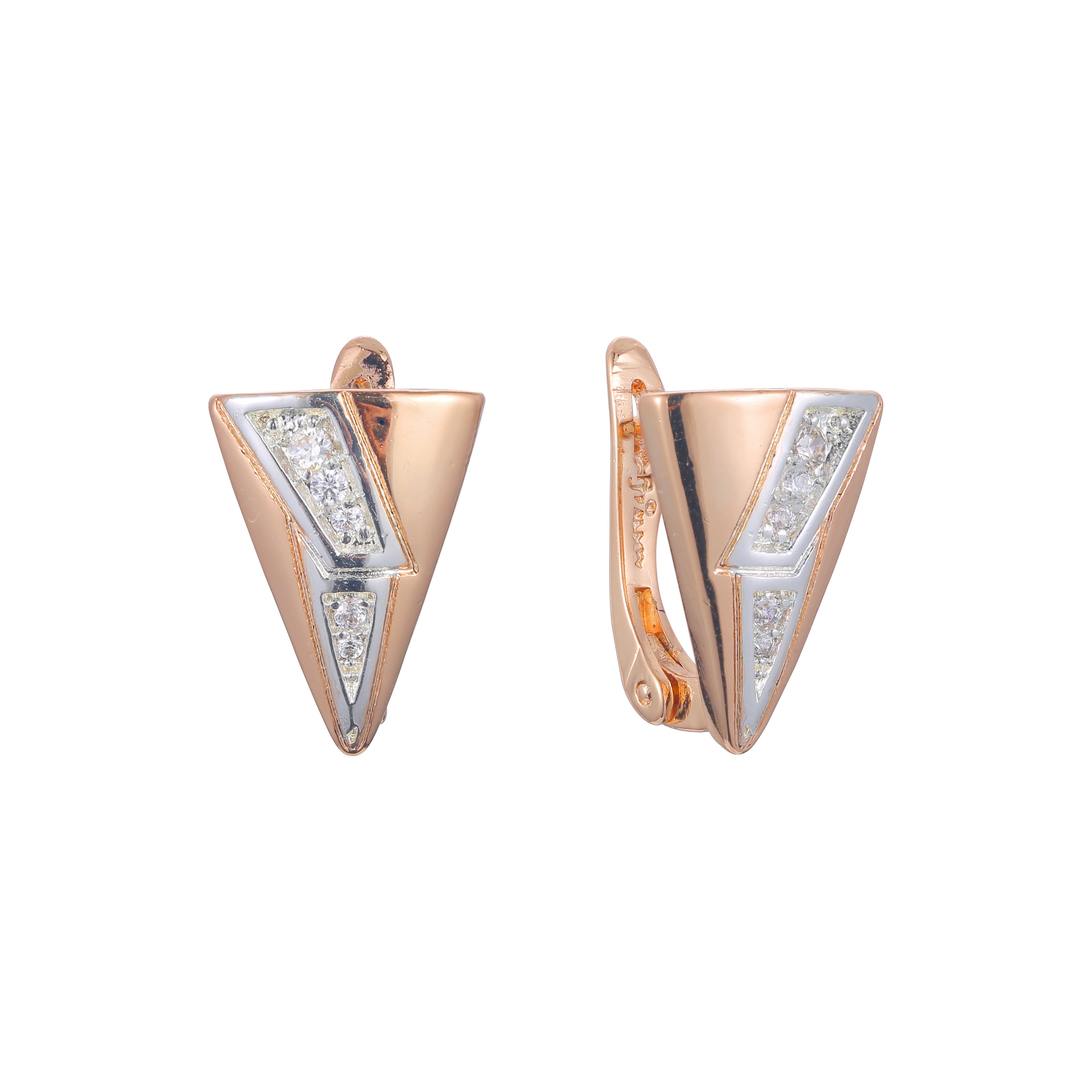 Oro rosa, Oro 14K, aretes triangulares de dos tonos