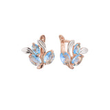 Cluster leaves and CZs Rose Gold, two tone earrings