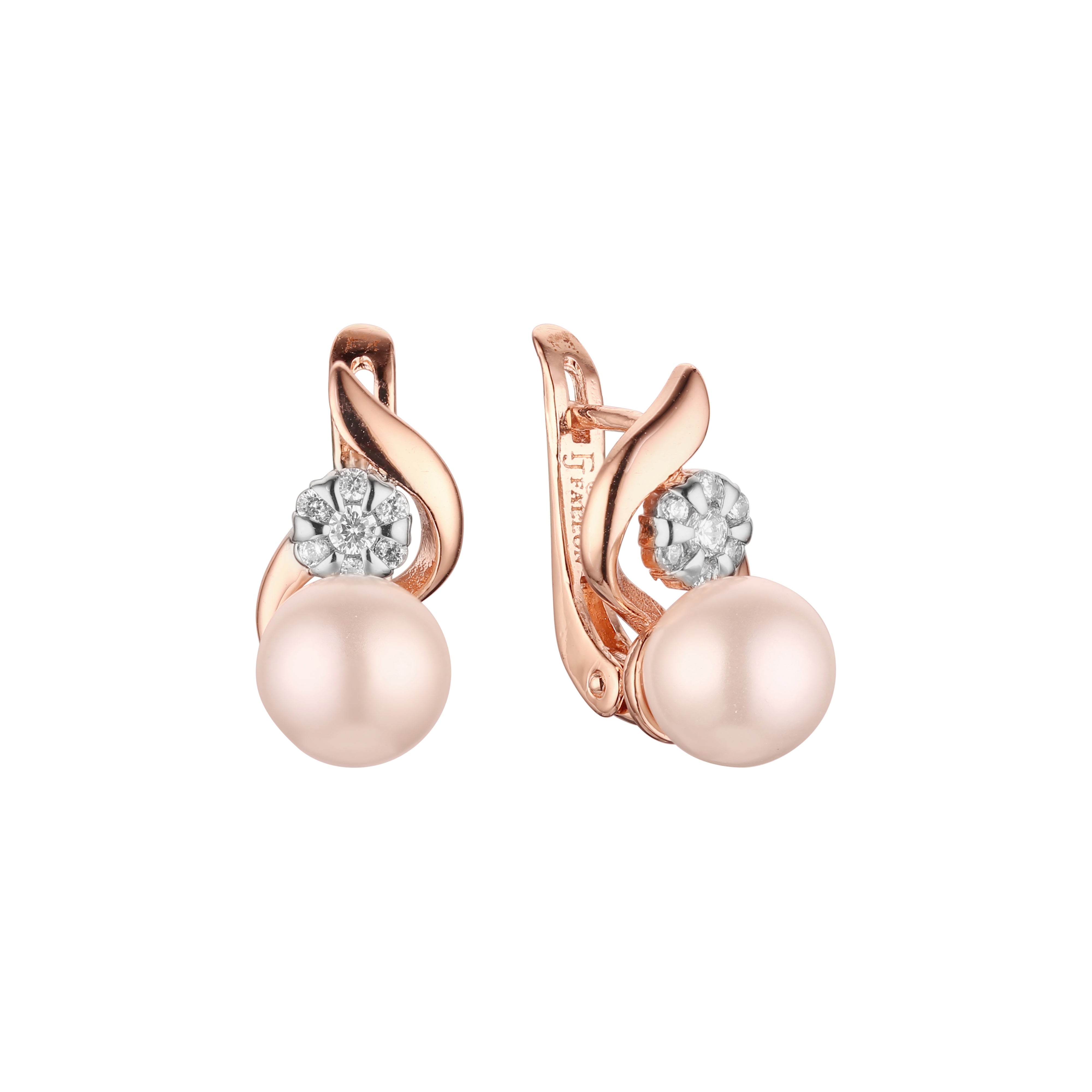 Pearl earrings in Rose Gold, two tone plating colors