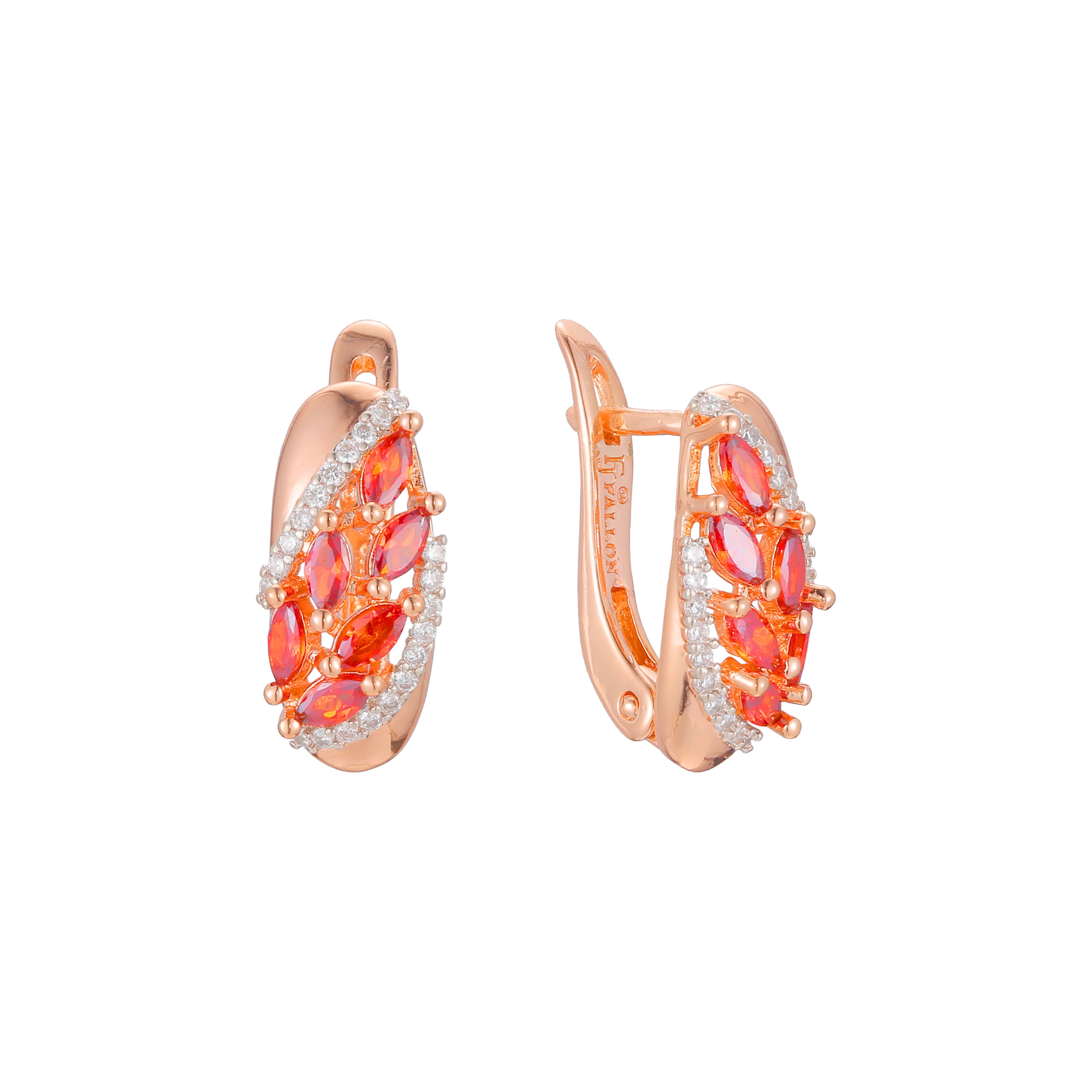 Cluster red earrings in 14K Gold, Rose Gold, two tone plating colors