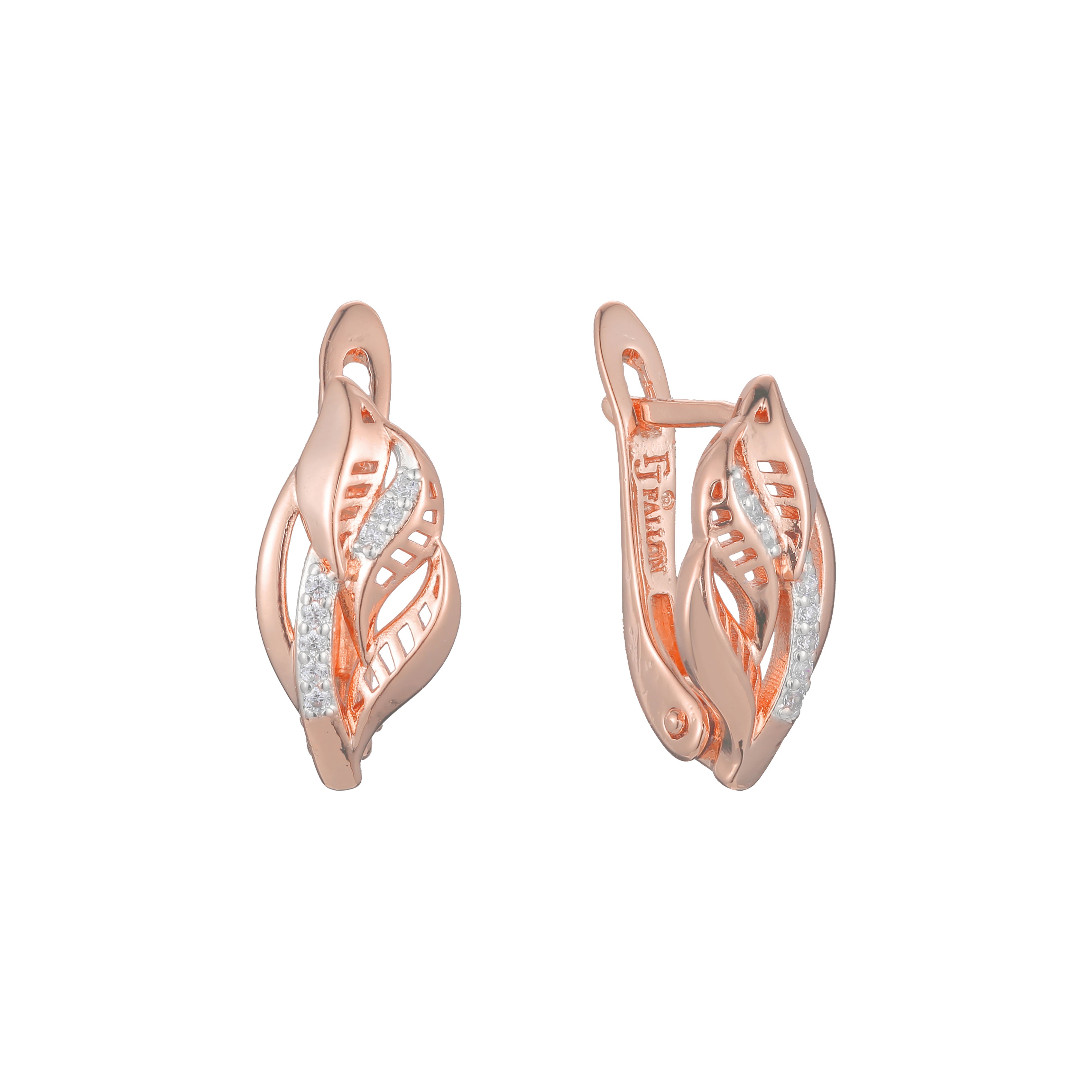 Brincos Leaves em ouro 14K, ouro rosa, duas cores de revestimento