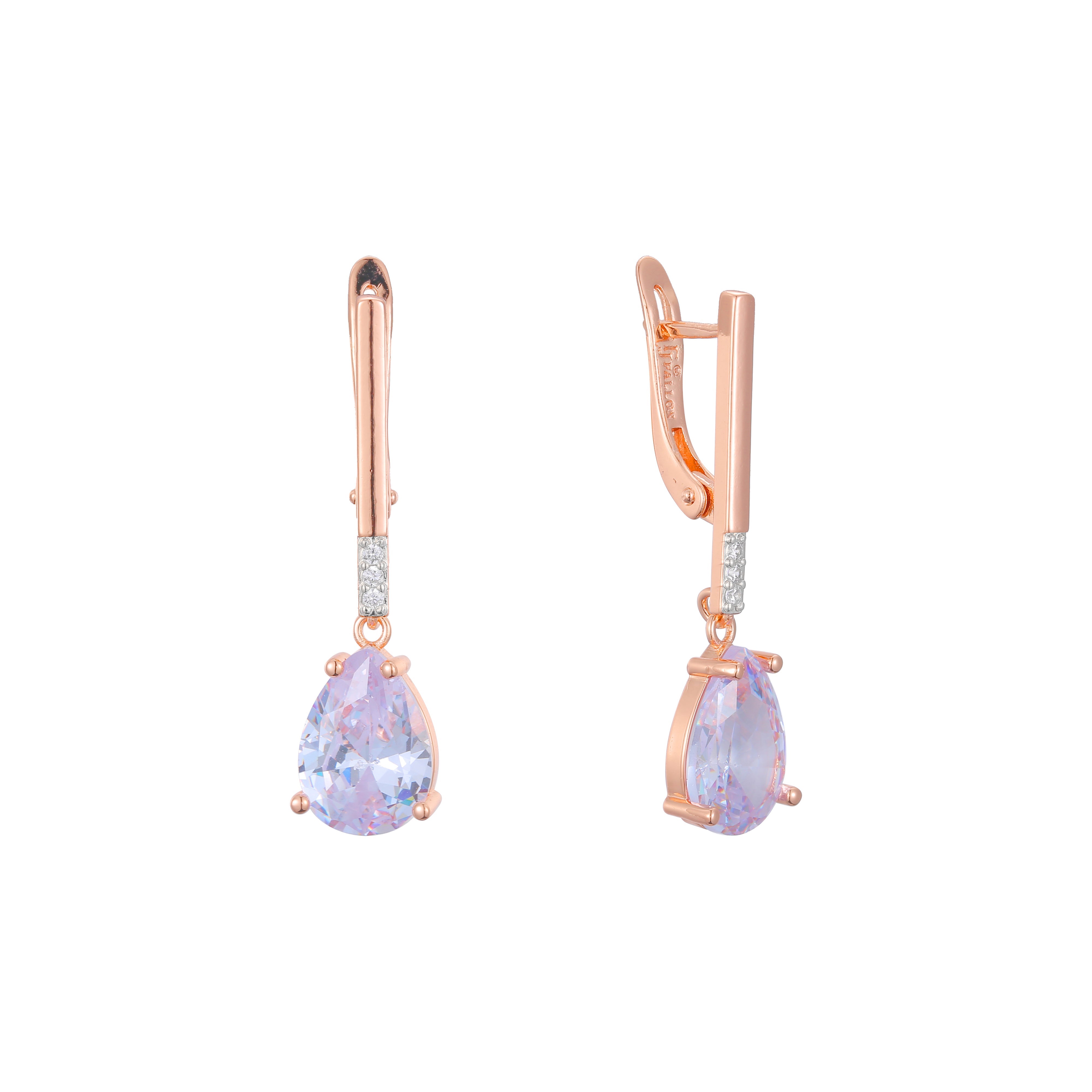 Aretes de piedra solitaria en forma de lágrima en Oro 14K, oro rosa, baño de dos tonos