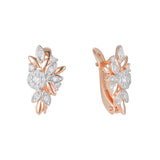 Flower and leaves cluster earrings in 14K Gold, Rose Gold, two tone plating colors