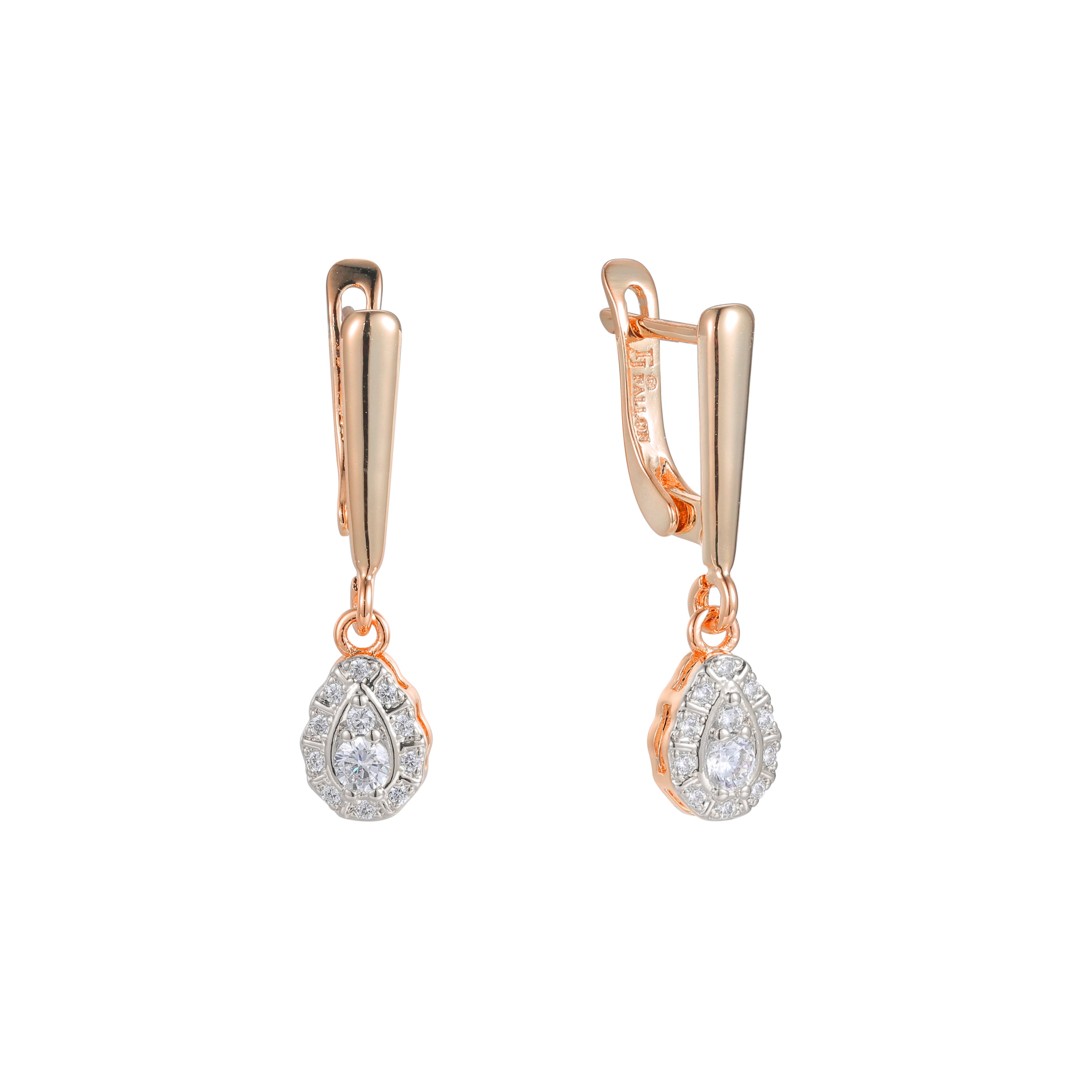 Drop earrings in 14K Gold, Rose Gold, two tone plating colors